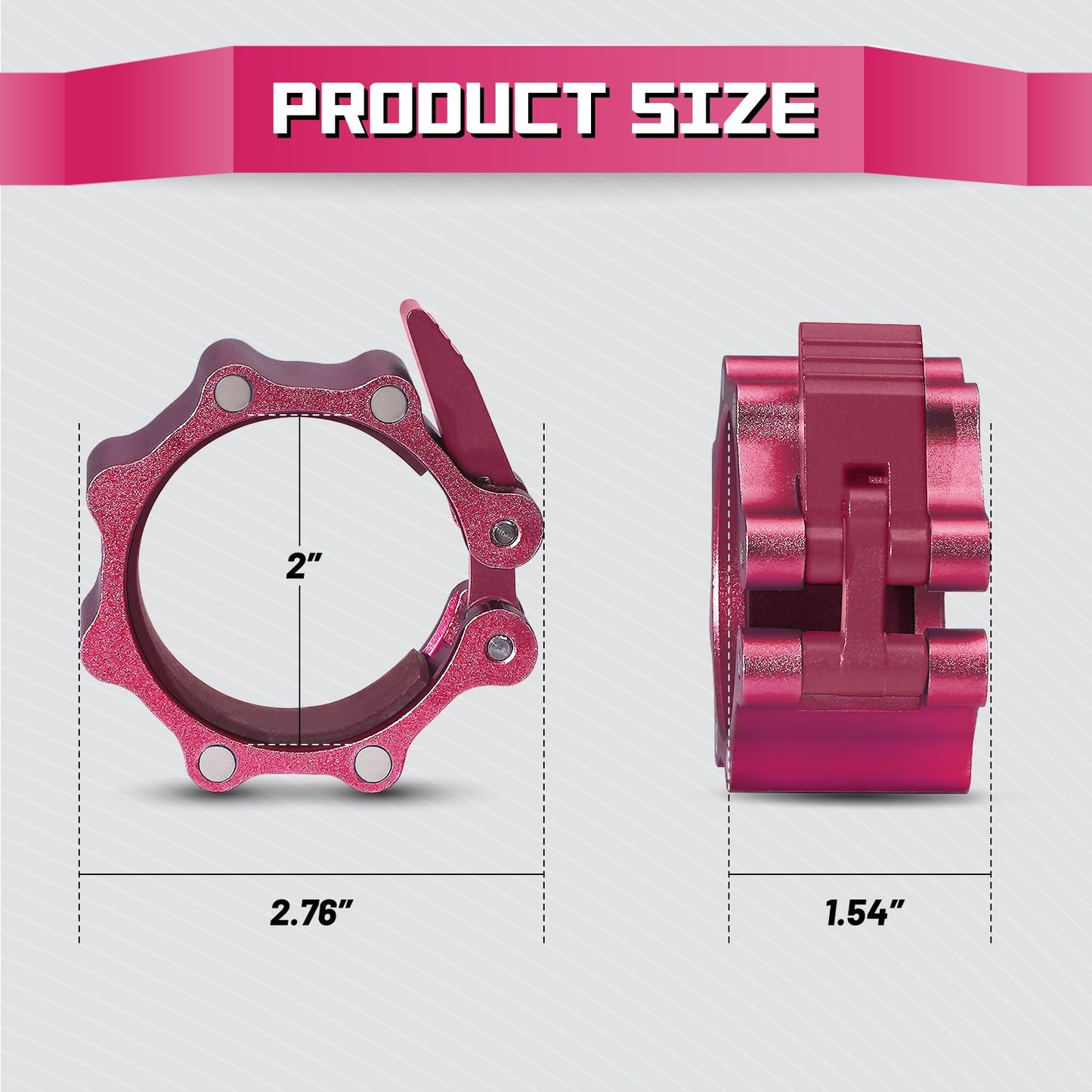 RitFit 2-Inch Magnetic Barbell Collars Locking Clamps - Heavy Duty Aluminum Alloy, Quick Release with Non-Slip TPR Pads for Olympic Weightlifting Powerlifting Training (Pair), Pink