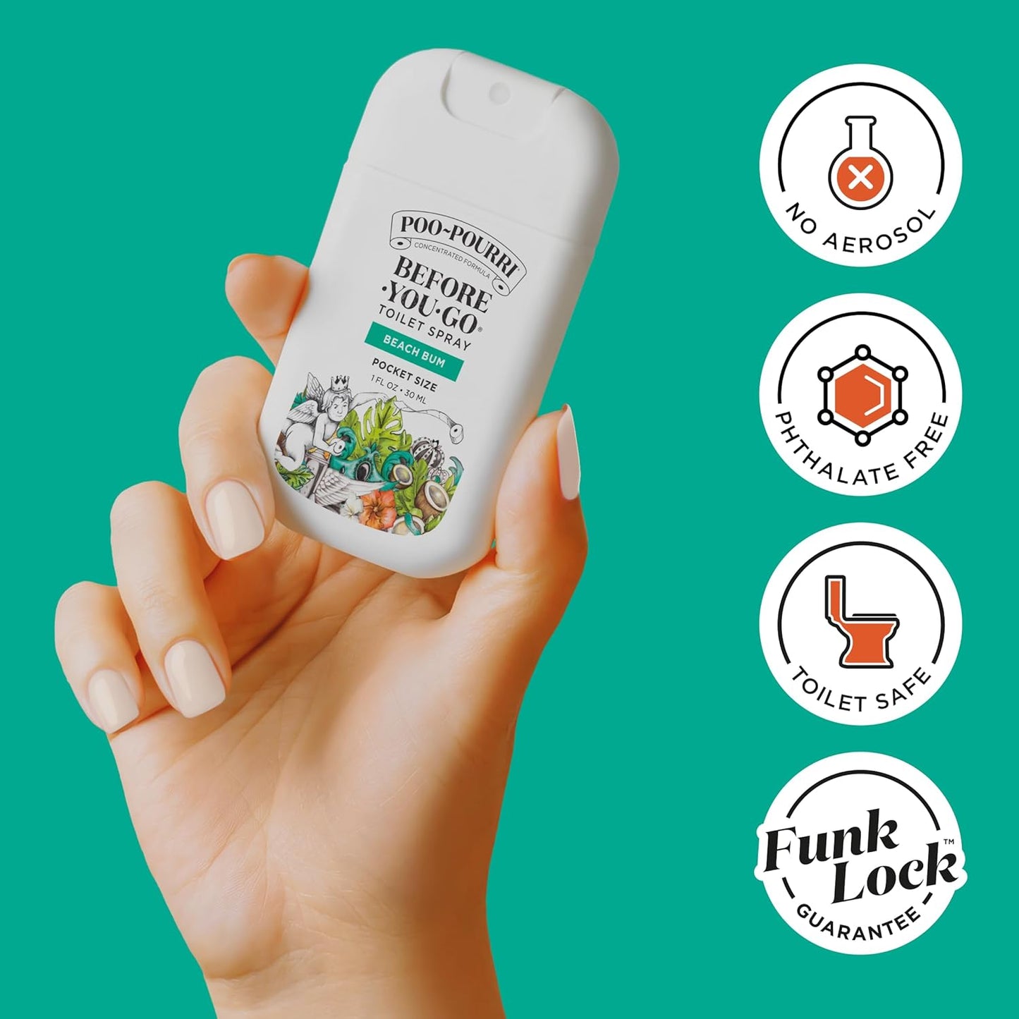 Poo-Pourri Pocket Toilet Spray - Travel Essential for On-The-Go Odor Control | Beach Bum, 1 Fl Oz