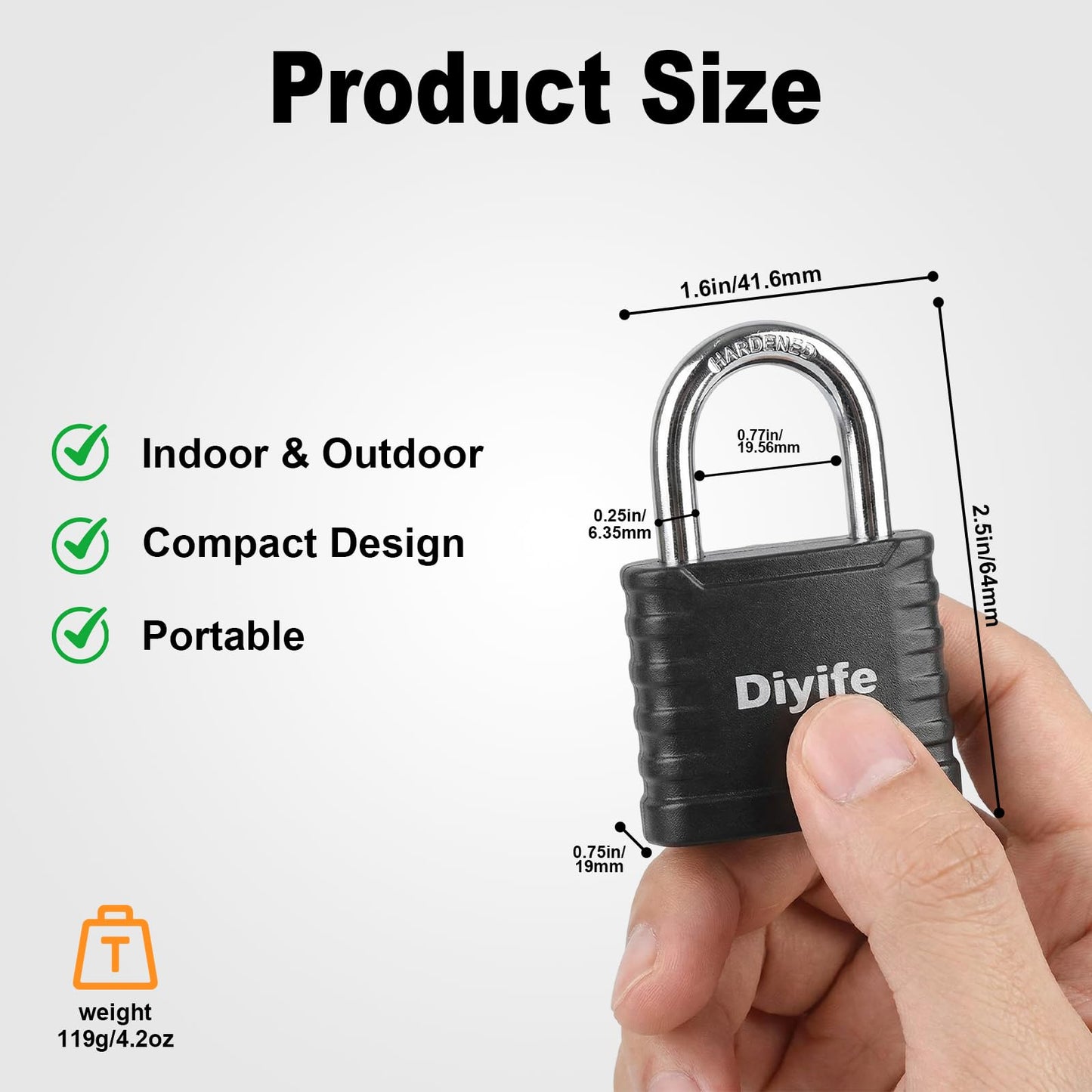 Diyife Padlock with Key, [2 Pack] [3 Keys] Locker Lock with Keys Alike, 5-Pin 41.6mm High Security Keyed Padlock with 1/4 Inch Hardened Steel Shackle, Outdoor Locks for Gym Locker, Fence, Gate, School
