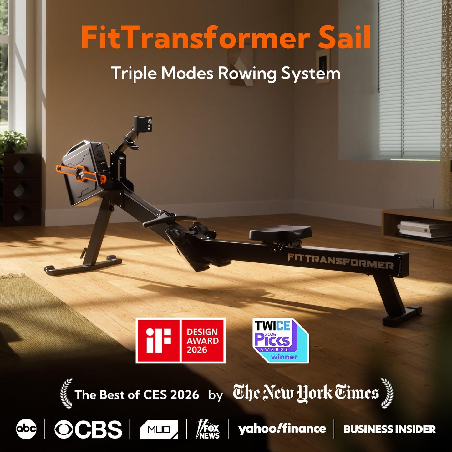 FITTRANSFORMER Sail Smart Home Gym, 3-in-1 Rowing Machine, Digital Weight System for Strength & Cardio Training, All-in-One Gym Equipment, Functional Rower Station