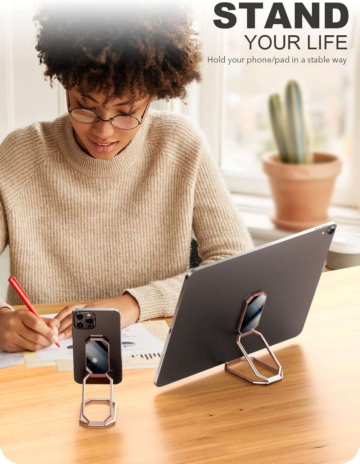 A-LuGei 360 & Phone Kickstand Ring Holder, Magnetic Cell Phone Grips, Phone Stand for Desk, Adhesive Phone Holder