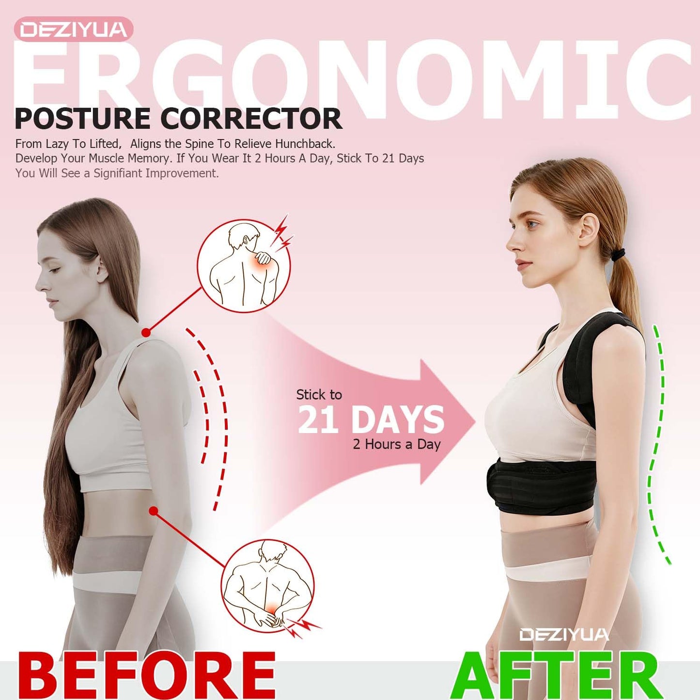DEZIYUA Posture Corrector Back Brace for Women and Men, Shoulder Straightener, Adjustable Back Support Brace, Back Pain Relief – Slouching, Scoliosis, Hunchback, Hump, Thoracic, Spine Alignment – with Adjustable Shoulder Straps, Posture Support. Posture C