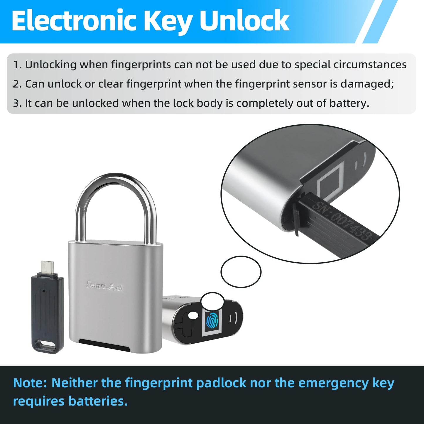 KENRONE Fingerprint Padlock, Biometric Smart Lock, IP66 Waterproof, Rechargeable Zinc Alloy Gym Lock for Athletes, Students, Swimmers & Outdoor Enthusiasts, for School Lockers, Pools & Luggage