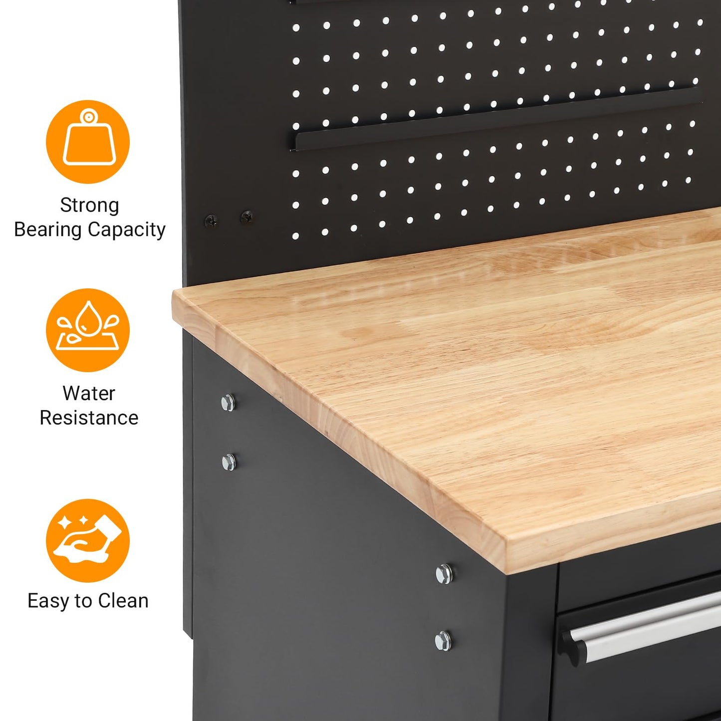 GAOMON 61-inch Rolling Tool Chest, 10 Drawers Garage Workbench Storage Tool Cabinet with Power Strip, Solid Rubber Wood Top, 1675 LBS Load Mobile Workstation, Heavy Duty Rolling Cabinet