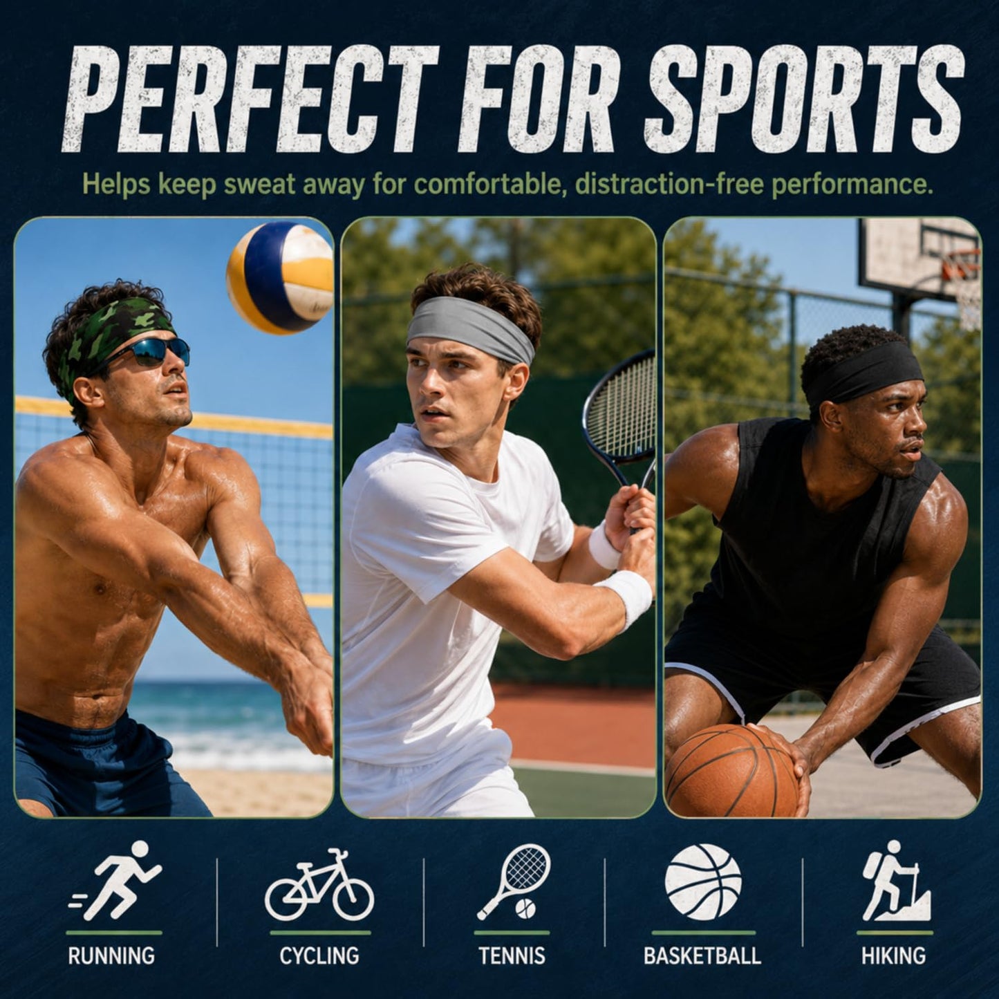 Men's Sweatbands for Workout and Sports: Camo Headband, Sweat-Absorbing Wide Headband for Basketball, Football, Cycling, Running, Yoga - 4.7 x 9.8 Inch (Delicate Style)