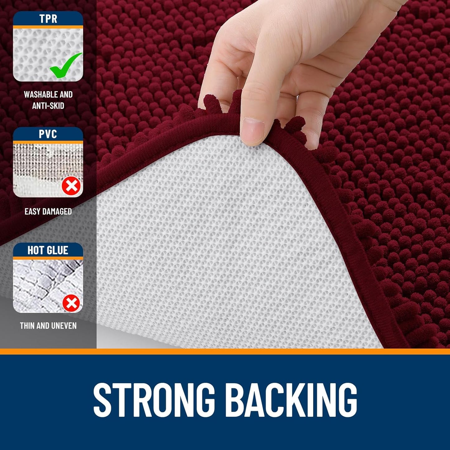 OLANLY Bathroom Runner Rugs - Soft Absorbent Chenille Bath Mats | Quick Dry, Machine Washable, 59x20, Burgundy