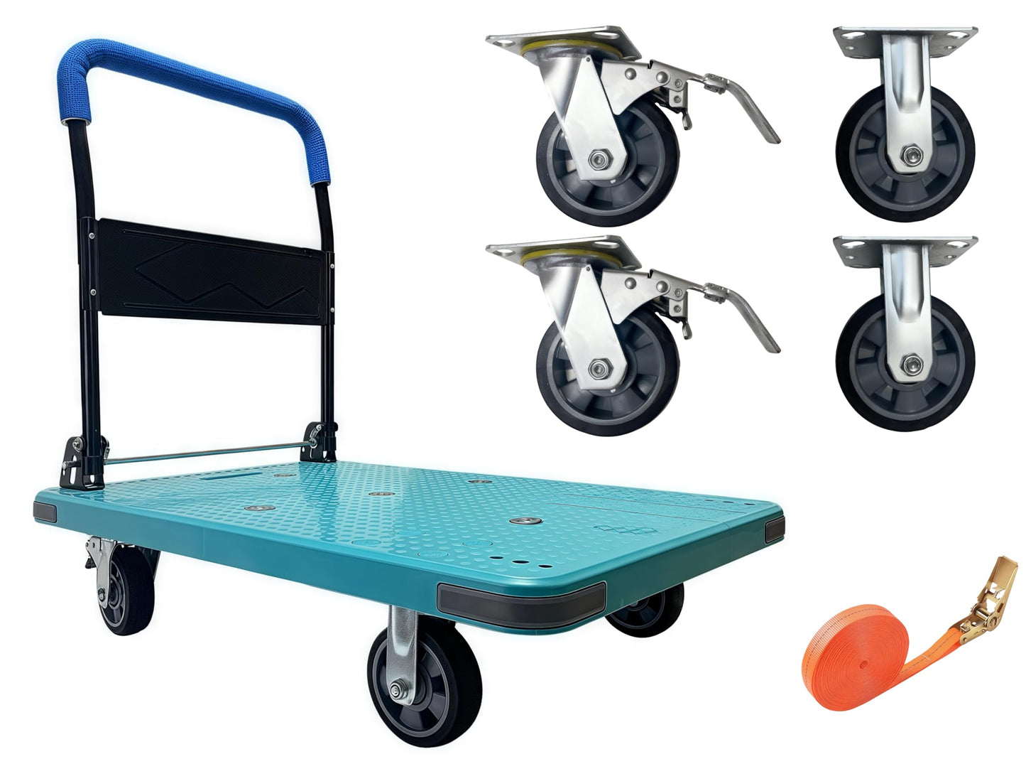 YVZNC Heavy Duty Flatbed Cart with Brake Wheels,Push Cart Dolly,Suitable for Outdoor and Warehouse Workers for Moving Goods on Smooth and Rough Surfaces,Carries 1323lbs（35.4"x23.6"x34.6"）