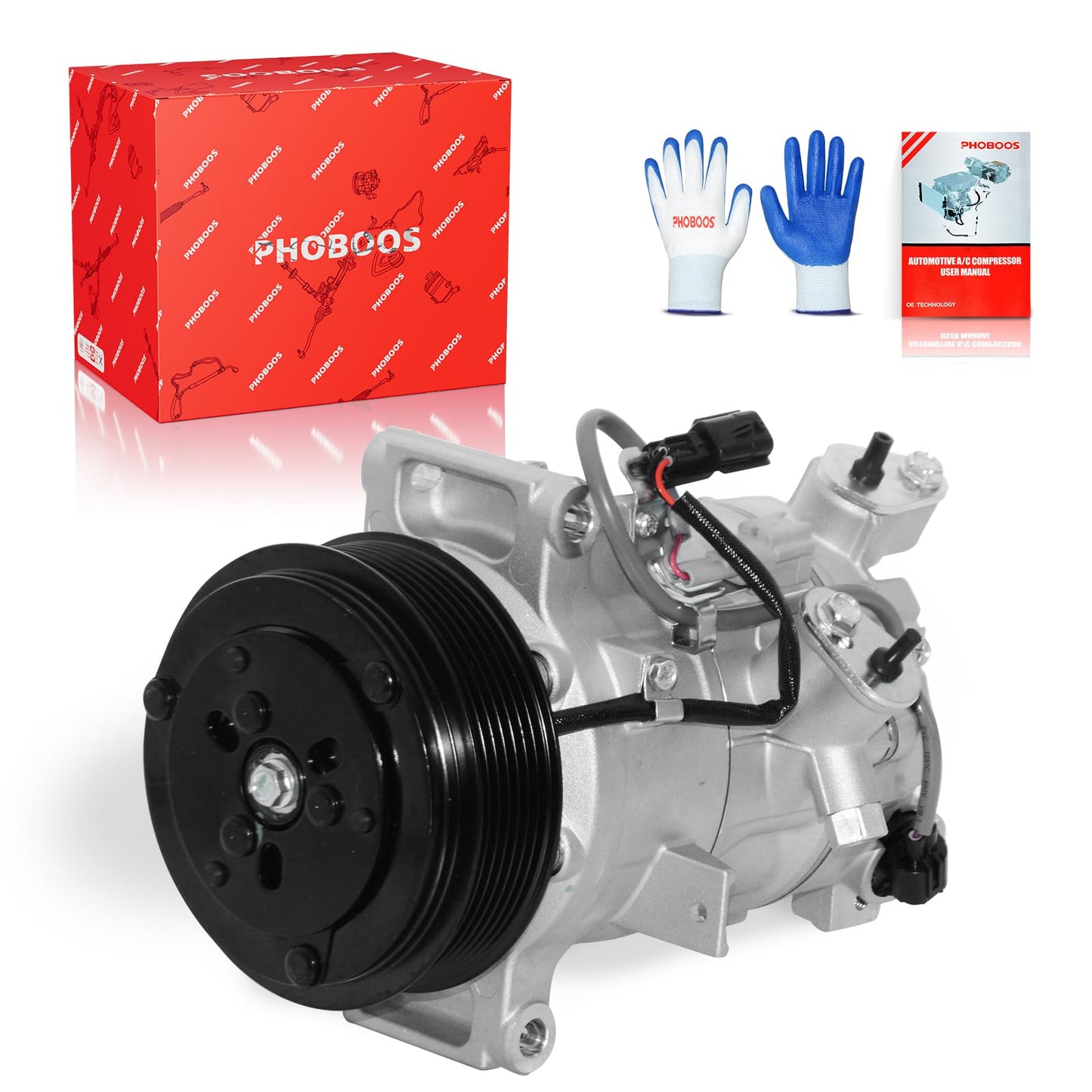 PHOBOOS A/C Compressor with Clutch Compatible with Infiniti Q50 3.0L 2016-2021, Q50 3.7L 2014-2015, Q60 3.0L 2017-2020, Fast Cooling, Low Noise, Easy Installation, Ref.CO-29197C