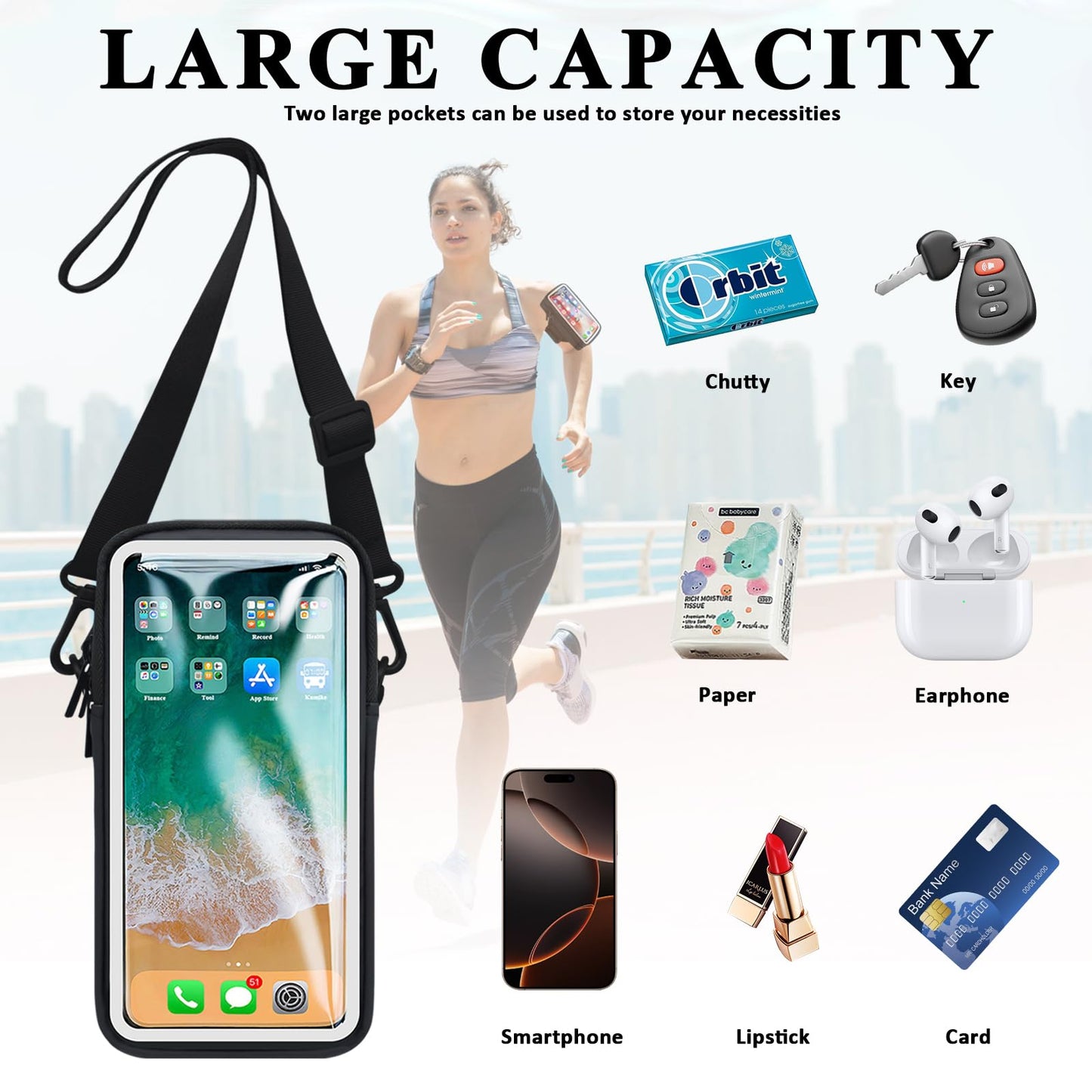MOVOYEE Phone Holder for Running Armband, Cell Phone Purse Small Crossbody Bags for Women Kids, Sports Arm Bag for Men iPhone,Galaxy,Smartphones Carrier Pouch Fit Workout,Exercise,Gym,Hiking,Walking