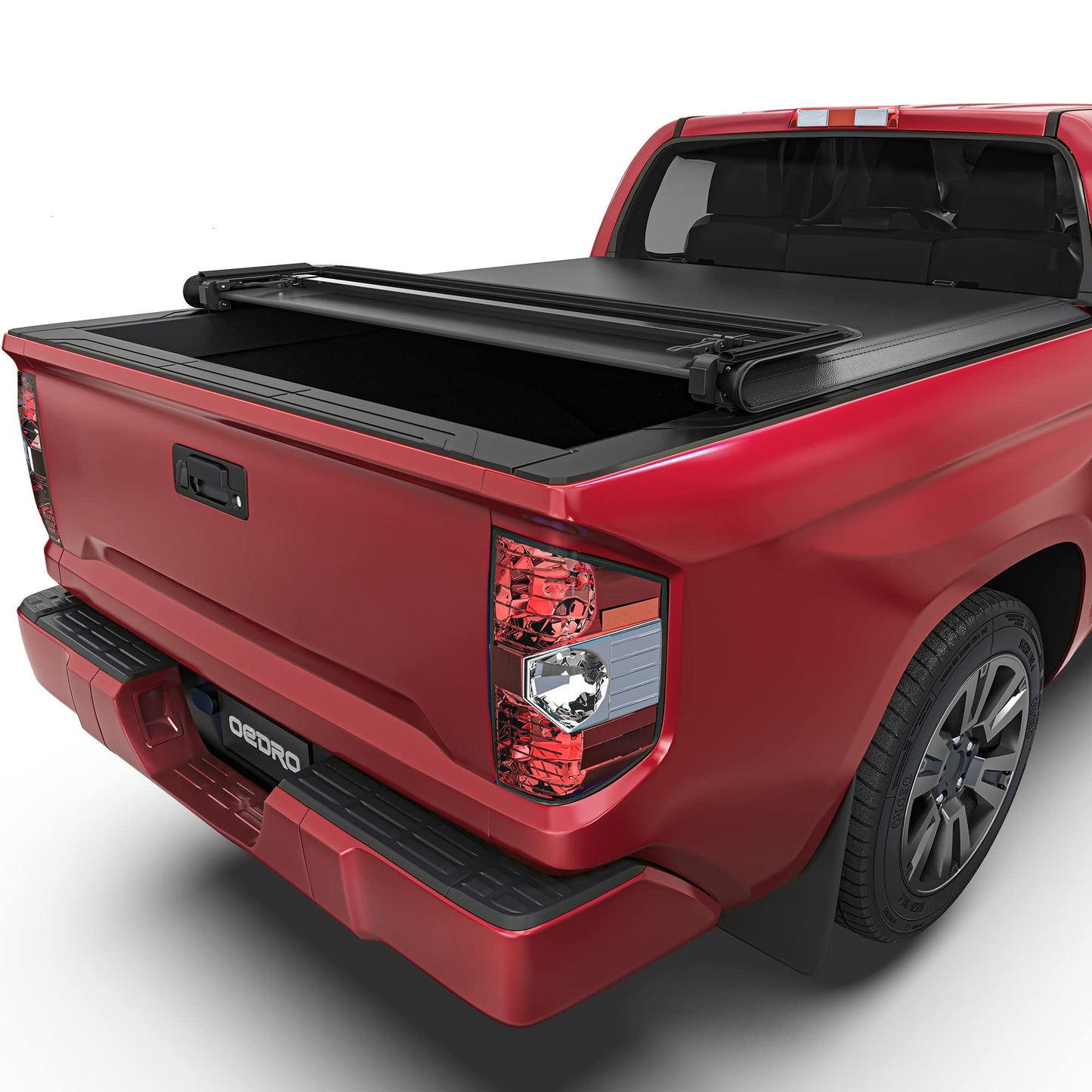 oEdRo Soft Quad Fold Truck Bed Tonneau Cover Compatible with 2014-2021 Toyota Tundra (Excl.Trail) 5.5 ft Bed, Fleetside with Deck Rail System