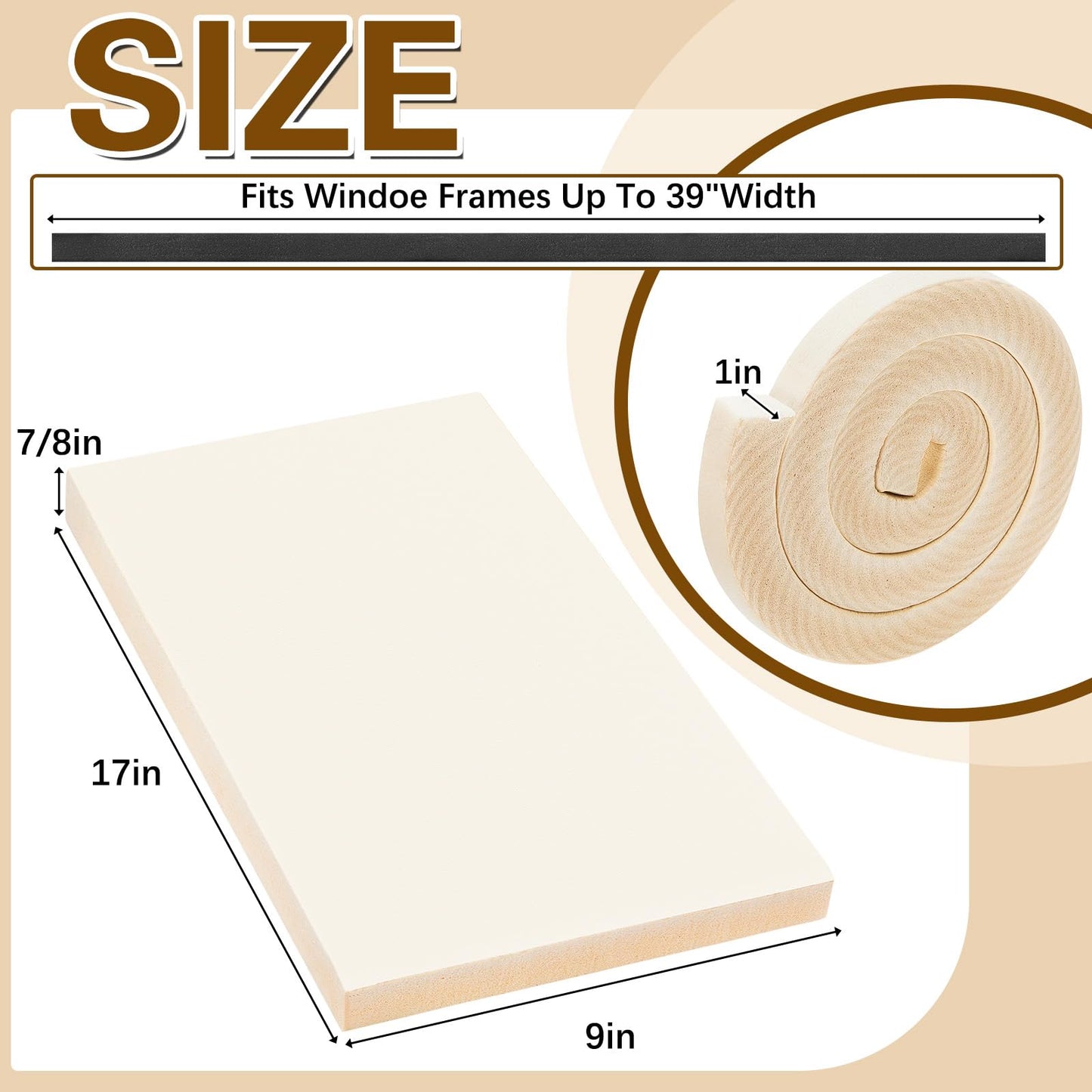 Pangda 4 Pcs 17 x 9 x 7/8 Inch Window Air Conditioner Insulated Foam Panels Insulation Winter Ac Side Surround Panels Kit with Top Seal Strip for Summer and Winter Indoor (Beige)