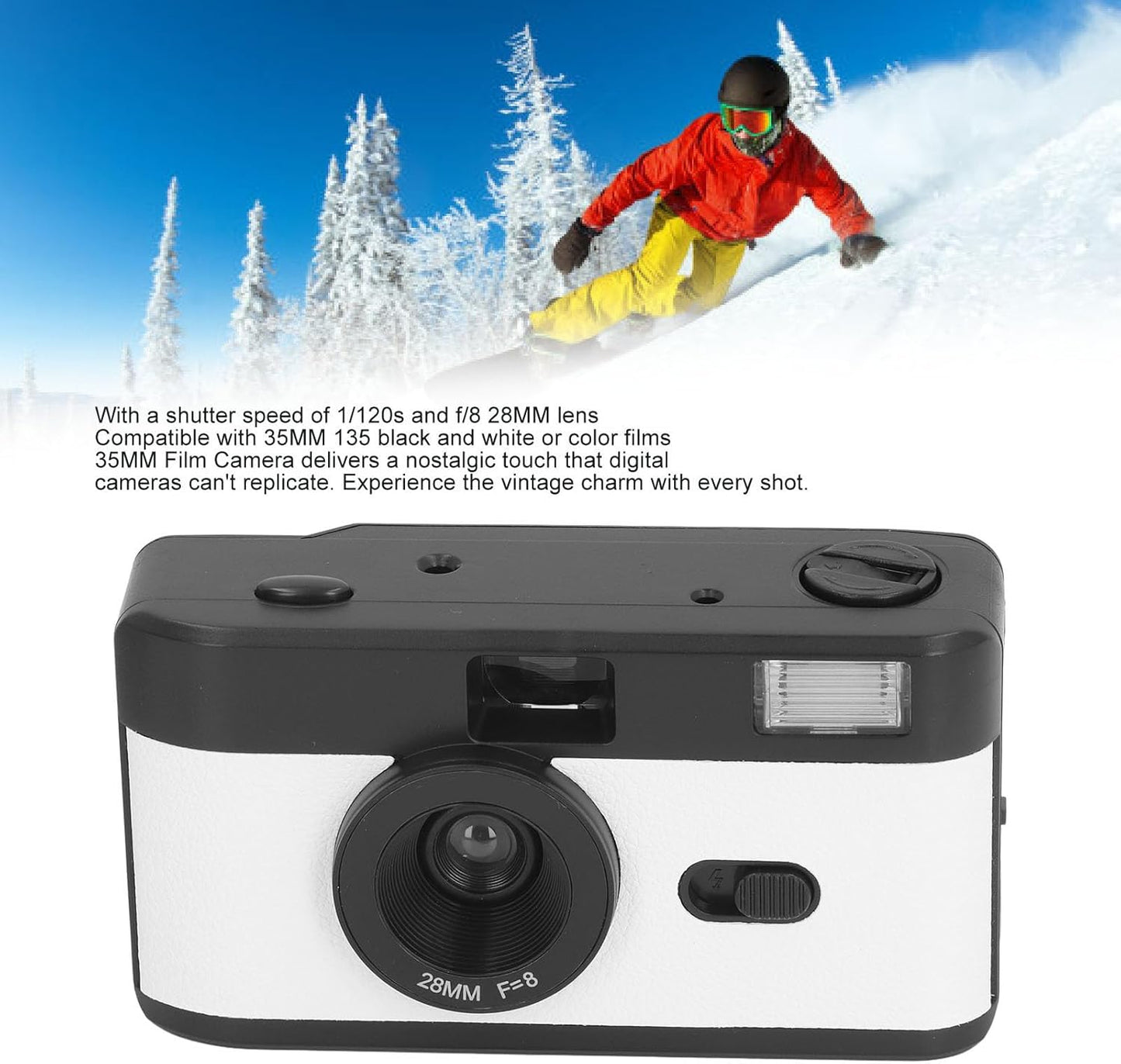 XUMIUZIY 35MM, 135 35MM 28MM F/8 1/120s Film Camera Reusable with Flash, Supports or Black and White or Color Film