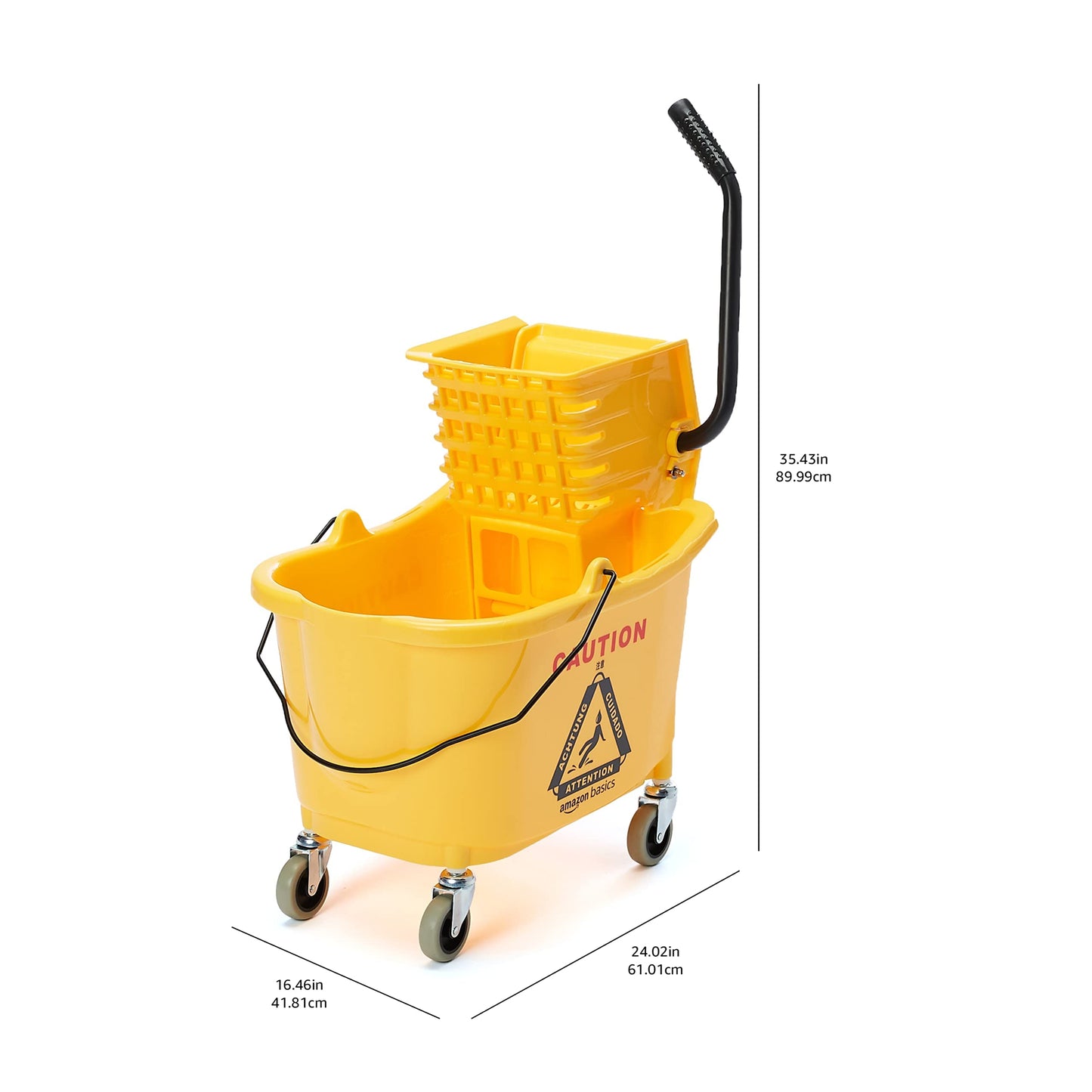 Amazon Basics Commercial Side Press Wringer Floor Cleaning Mop Bucket on Wheels, 35-Quart, Yellow