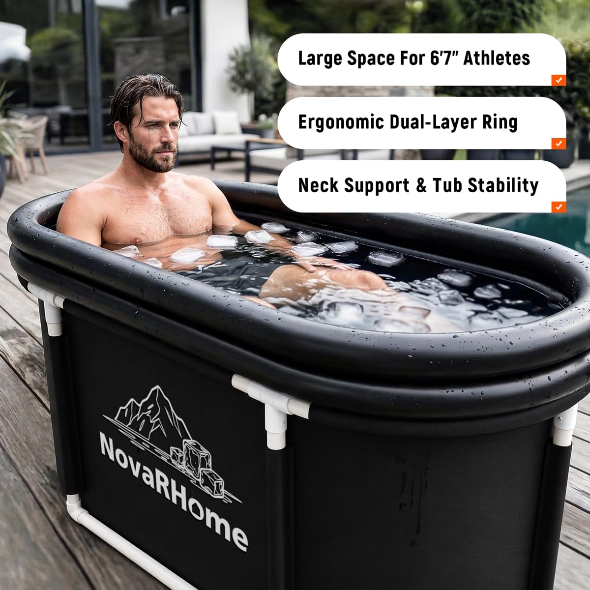 Ice Bath Tub for Athletes - 30in Deep Portable Cold Plunge for Recovery & Cold Water Therapy - 6-Layer Insulated Soaking Tub Stability & Dual-Outlet Rapid Drainage - Indoor Outdoor Adults