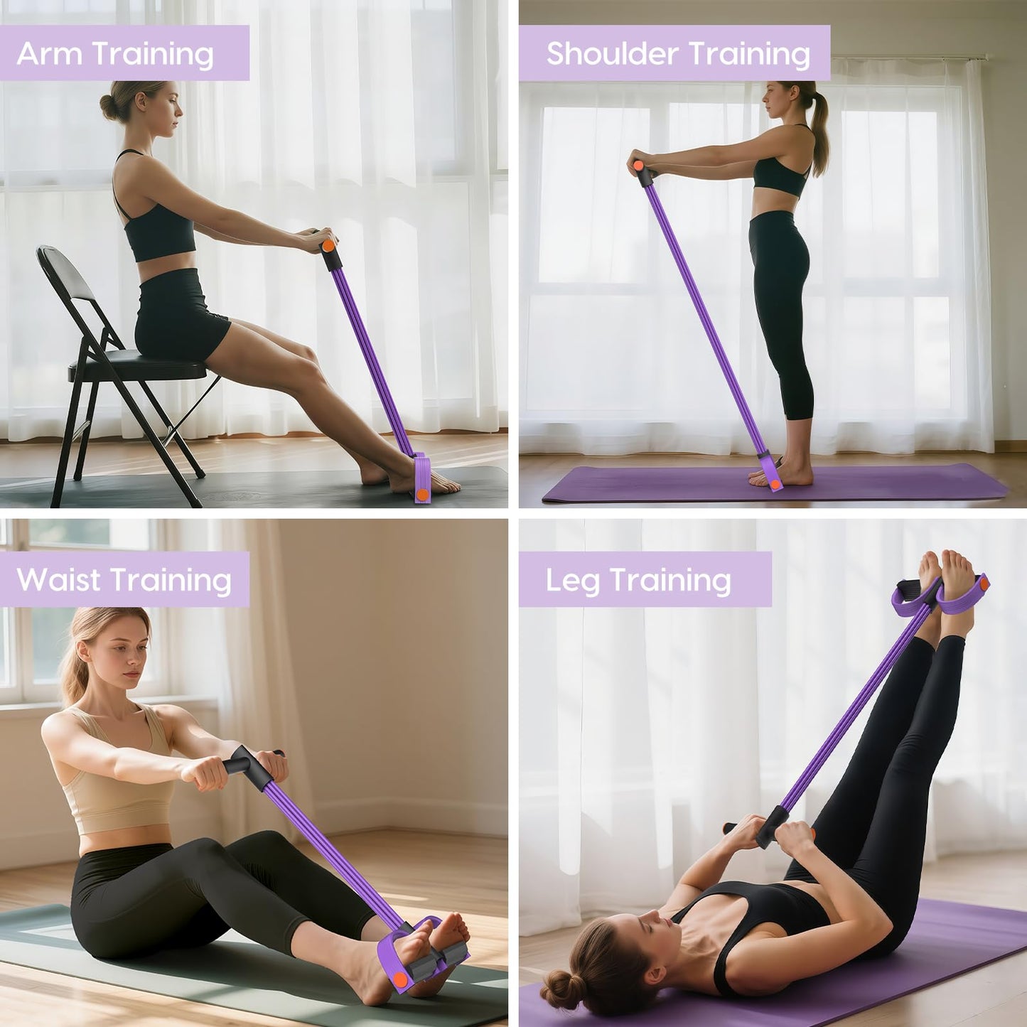 Resistance Bands with Handles, 6-Tube Elastic Pedal Resistance Band for Working Out, Durable Natural Rubber Exercise Bands, Multifunction Exercise Equipment for Abdomen, Waist, Arm, Leg Stretching