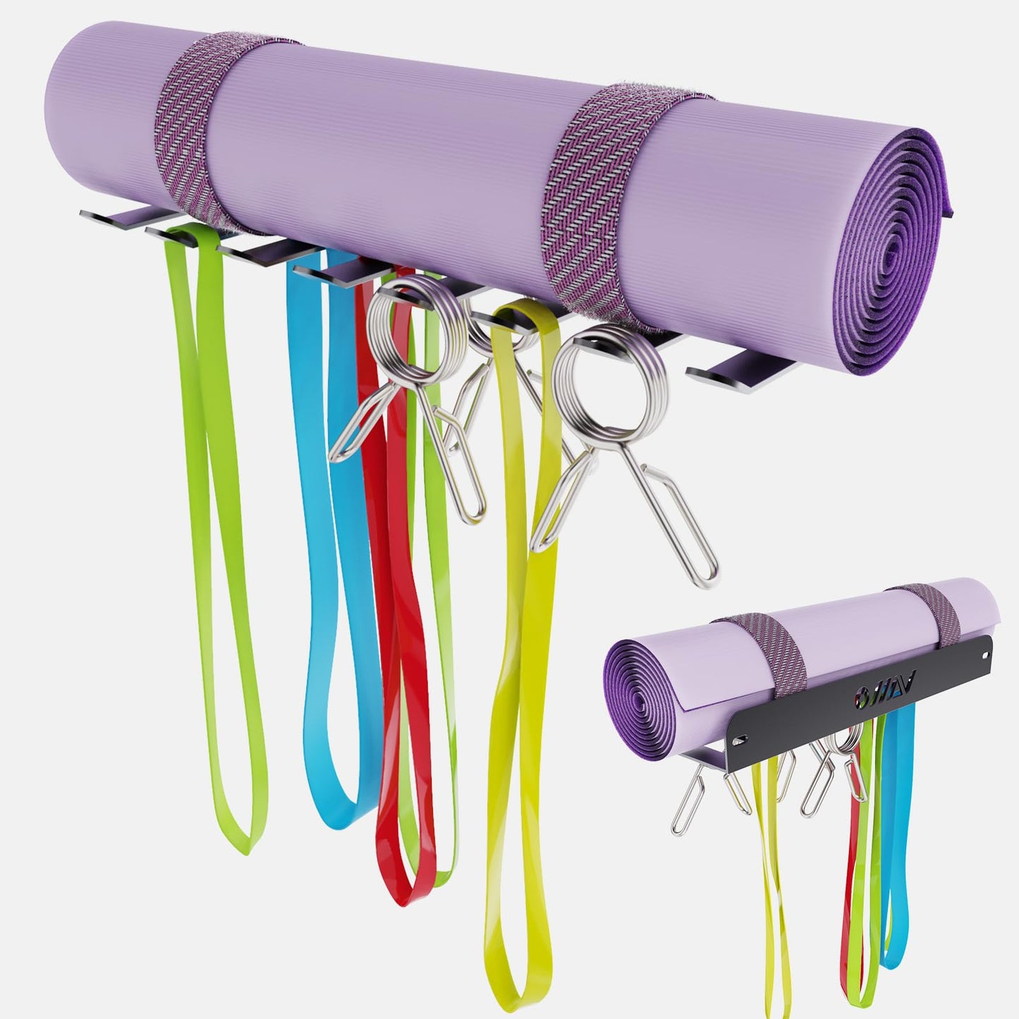 VAIIO Gym Storage Rack With 8 Hooks Multi Purpose Resistance Band Rack Wall Mount Barbell Rack for Exercise Bands, Jump Ropes, Chains, Lifting Belts
