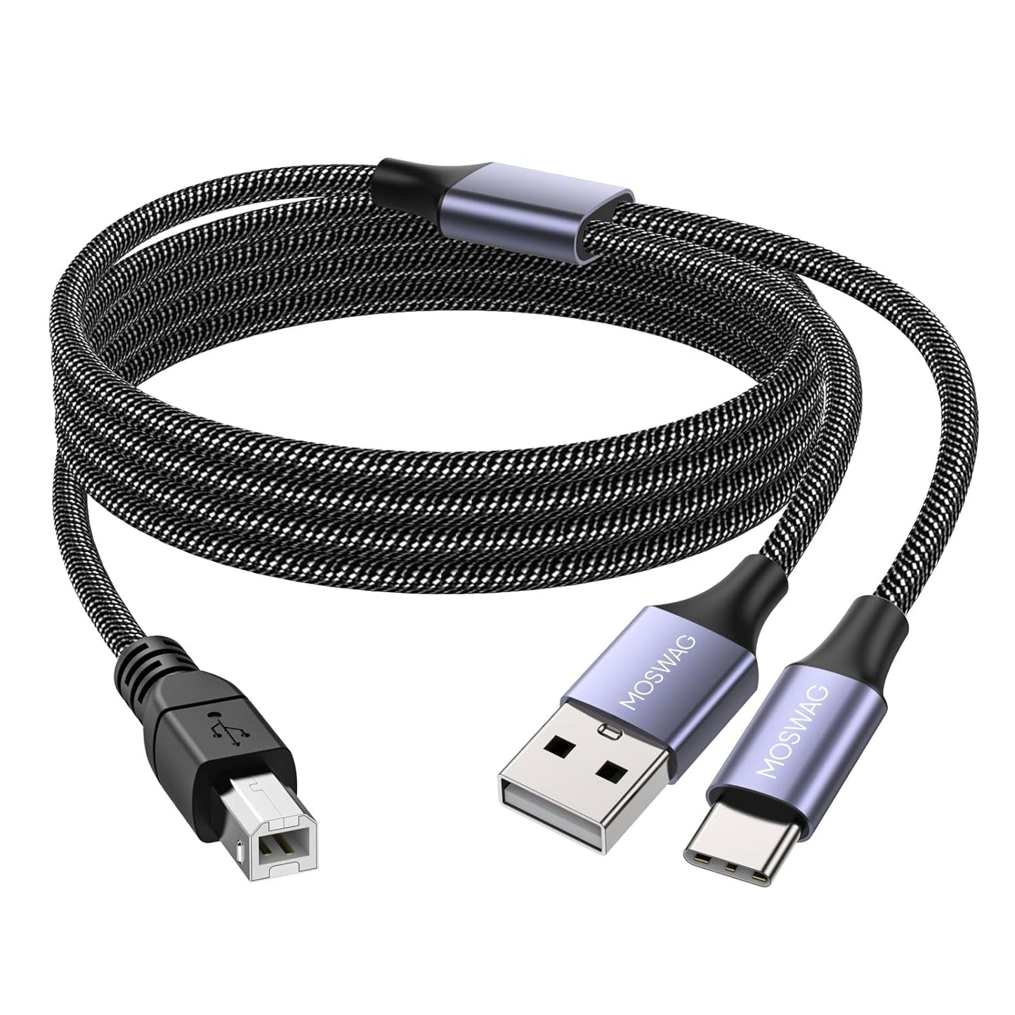 2in1 5Feet/1.5M MOSWAG USB C to B Printer Cable With USB A-Male to B-Male Cable Compatible With MacBook Pro, HP, Canon