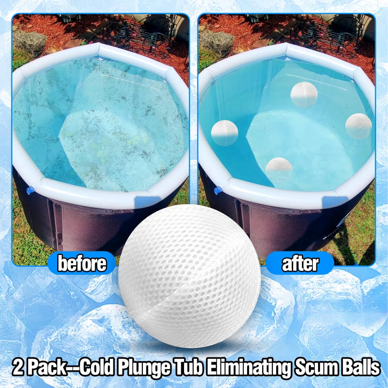 2 Pcs Cold Plunge Filter Scum Absorber, Ice Bath & Cold Plunge Accessories, Reusable Ice Bath Tub Filter Oil Scum Balls Floating to Keep Water Clear, Cold Plunge Water Filter, Ice Bath Water Cleaner