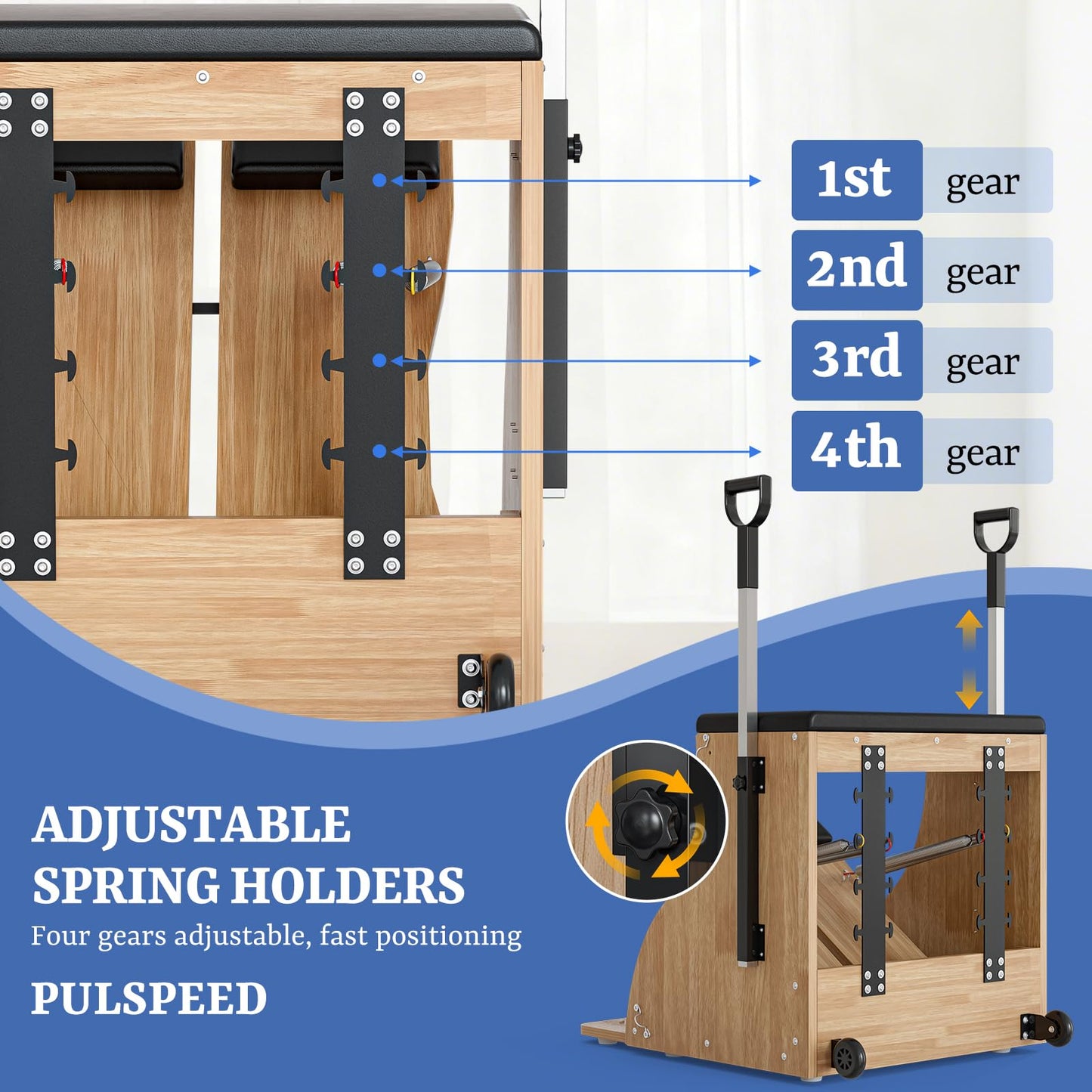 Pilates Chair Wunda Chair Pilates Combo Chair with Handles Split Pedals Reformer Machine for Yoga Core Training Rehabilitation Includes Non-Slip Socks (Wood Panel Bracket)