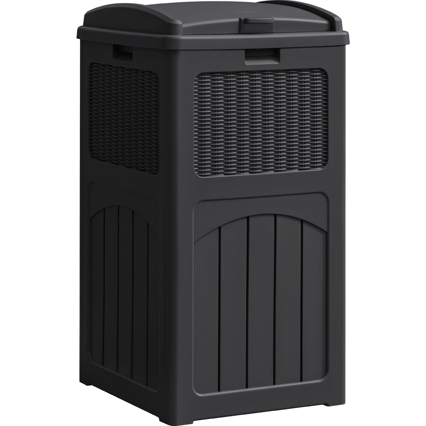 YESHOMY 33 Gallon Resin Outdoor Trash Can with Lid, Hideaway Waterproof Patio Garbage Bin, Black