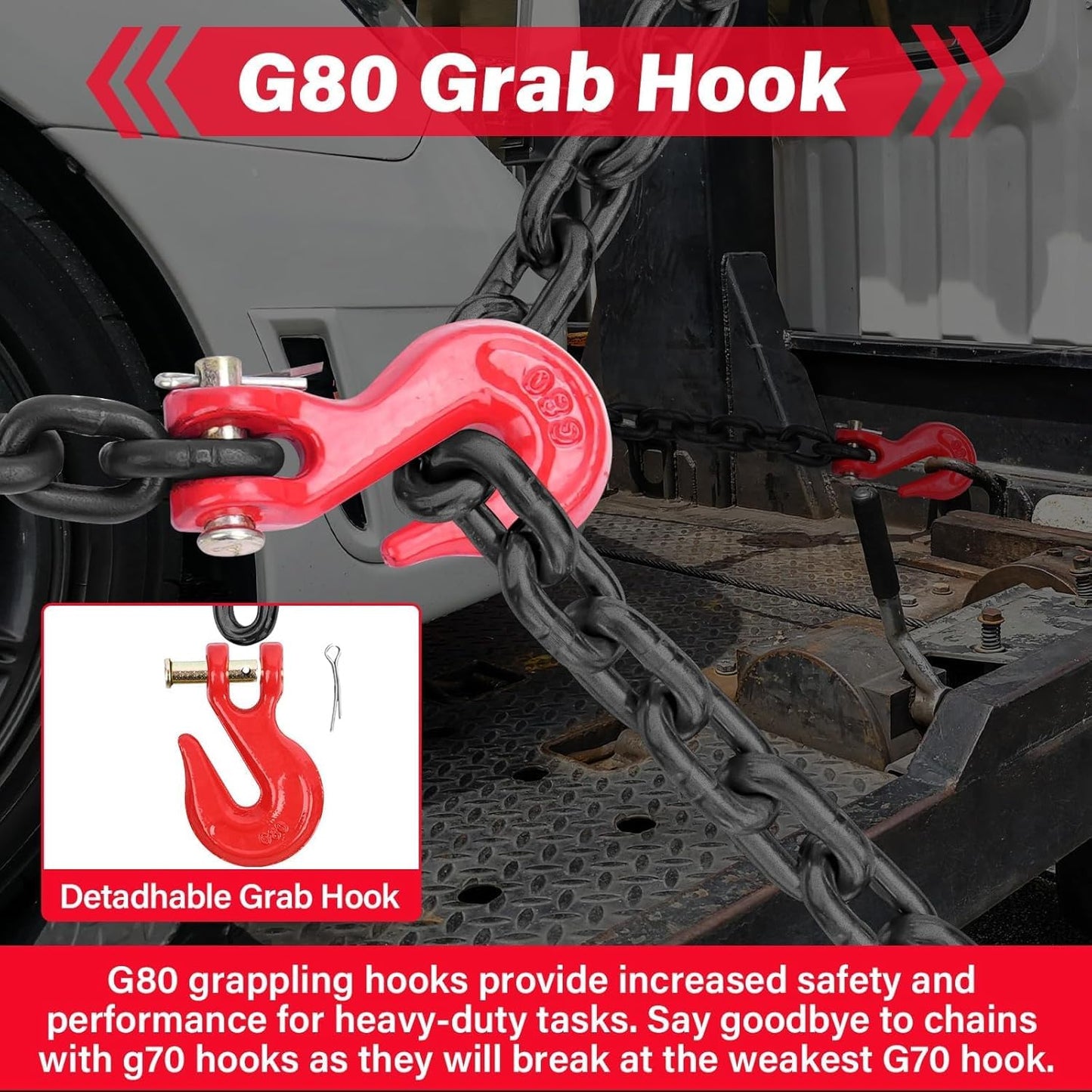 Lechansen Chain and Binders Kit 5/16" - 3/8", 2 Pack G80 Ratchet Load Binder 5/16" to 3/8", G80 Transport Chain × 20 Feet with G80 Hook, 5,400 lbs WLL Ratchet Binder and Chain for Towing, Hauling