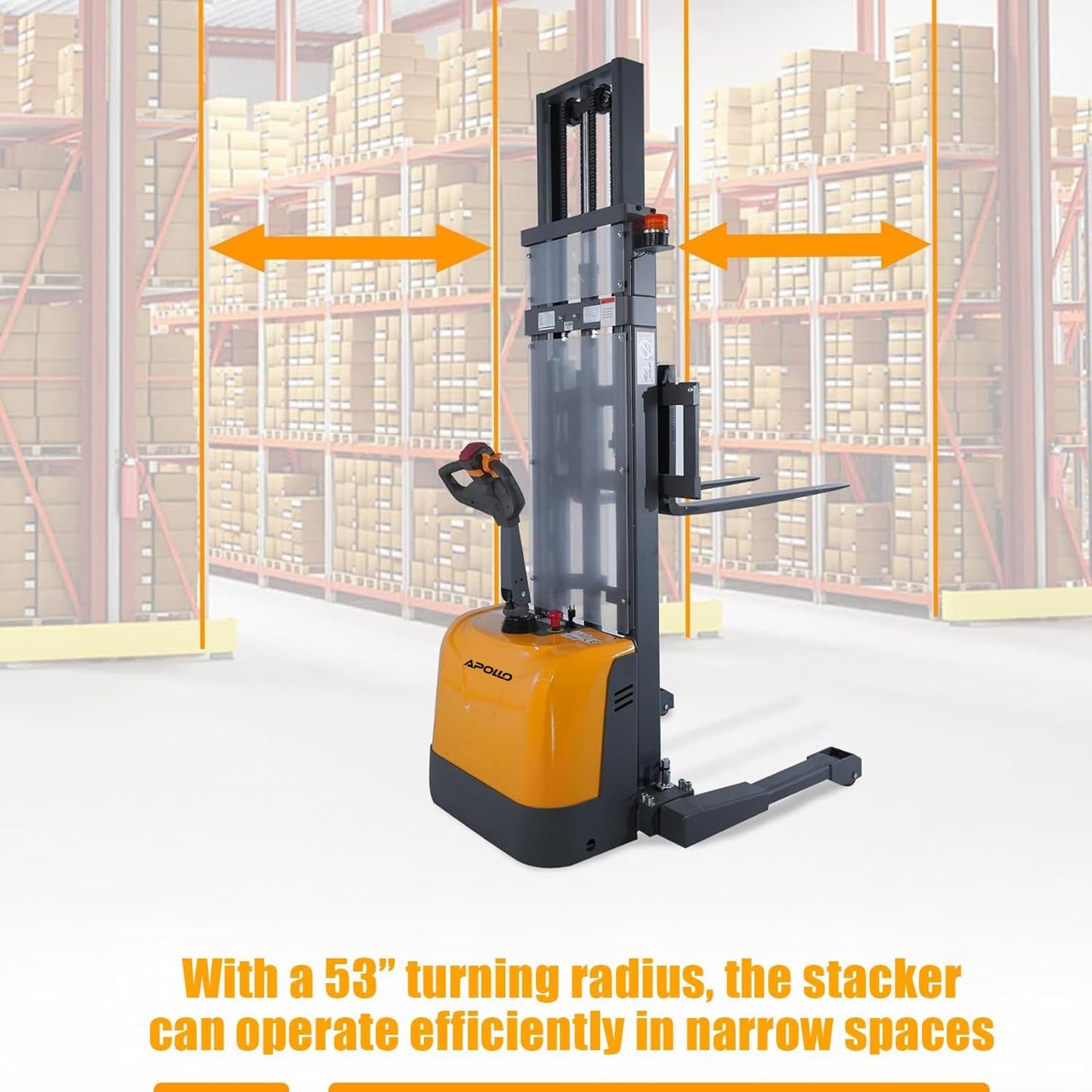 APOLLOLIFT Full Electric Stacker, 3300 lbs Capacity 118" Lift Height Powered Walkie Forklift Stackers with Straddle Legs, Power Drive and Lift Material Lift with Adjustable Forks
