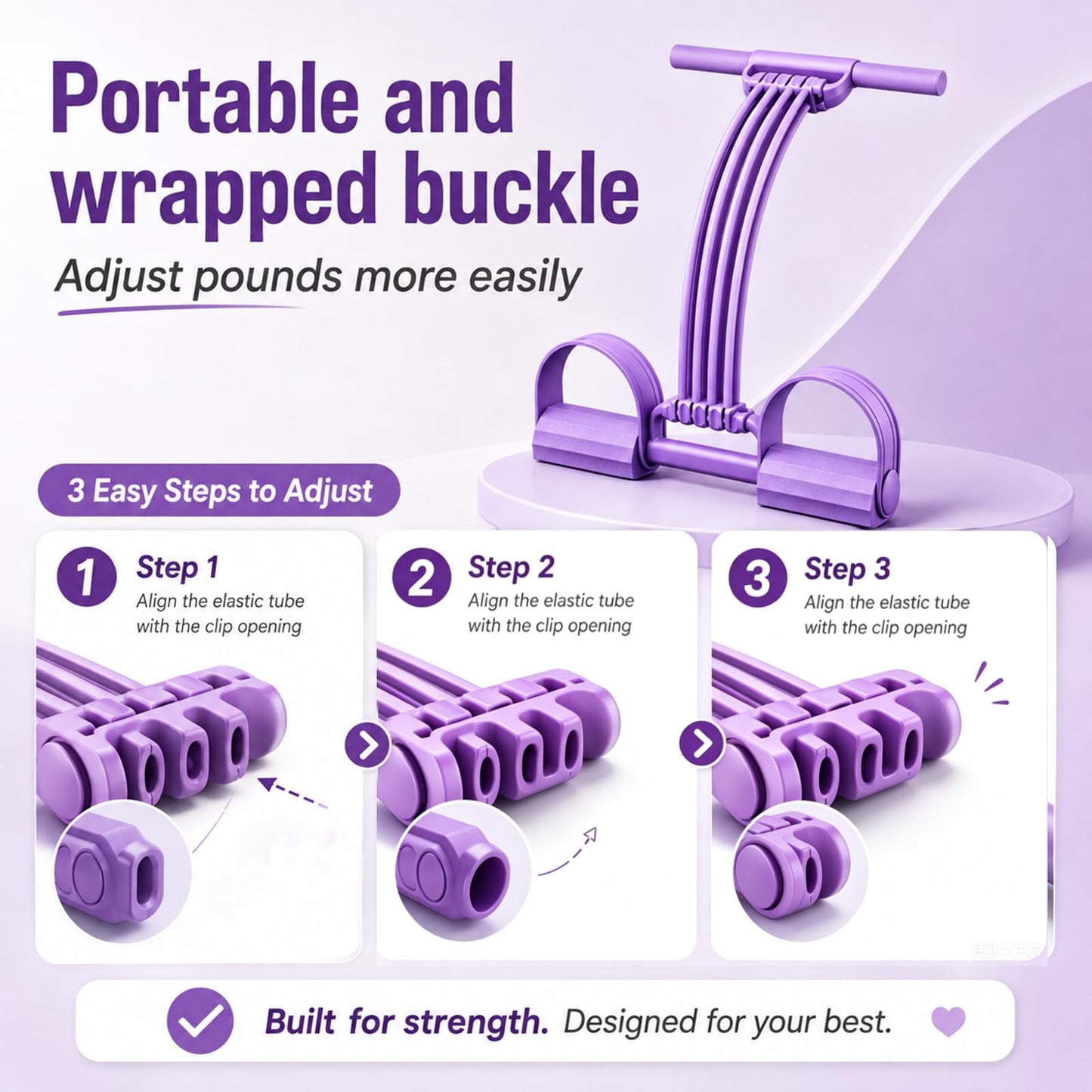 Pedal Resistance Band with Handles, 8 Tube Upgraded Exercise Band, 3-in-1 Multi-Function Latex Fitness Equipment for Foot Pull, Back & Chest Workout (Purple)