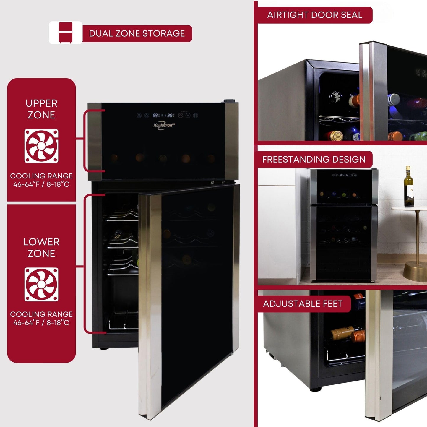 Koolatron 29 Bottle Wine Fridge – Wine Cooler with Glass Door, 3 Cu ft (86 L) Beverage Can Refrigerator, Digital Temperature Control/Dual temperature zone, Ideal for White, Red & Sparkling Wine
