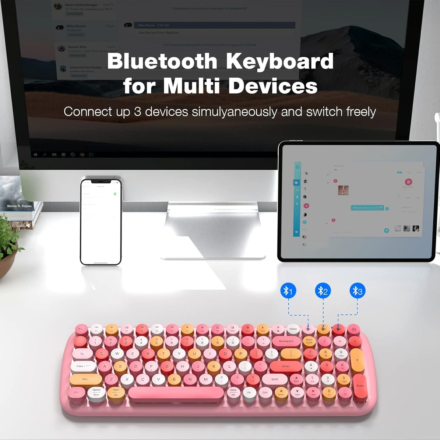 MOFII Wireless Keyboard and Mouse Combo, Full-Size Retro Typewriter-Style Wireless Keyboard with Optical Mouse