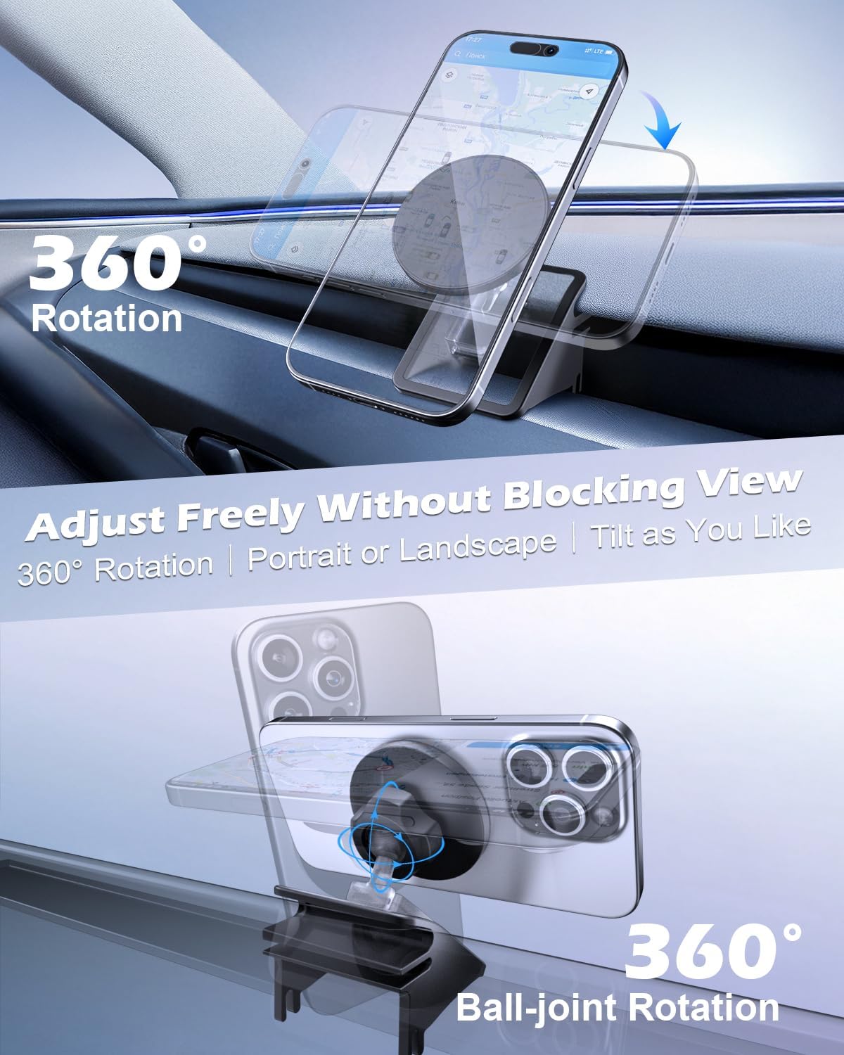 CloudValley 3 360 2025, 17/16/15/14/13/12 Magnetic Phone Mount for Tesla Model Highland Model Y Juniper, Strong Grip