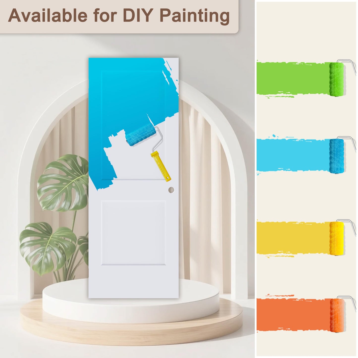 JUBEST 36"x80" Right-Hand Prehung Interior Door with Knock Down Jamb Kit & Satin Nickel Hinges, 2-Panel White Primed Hollow Core Molded Door Slab with Bore & Hinge Cutout, Durable & Sturdy, No Handle