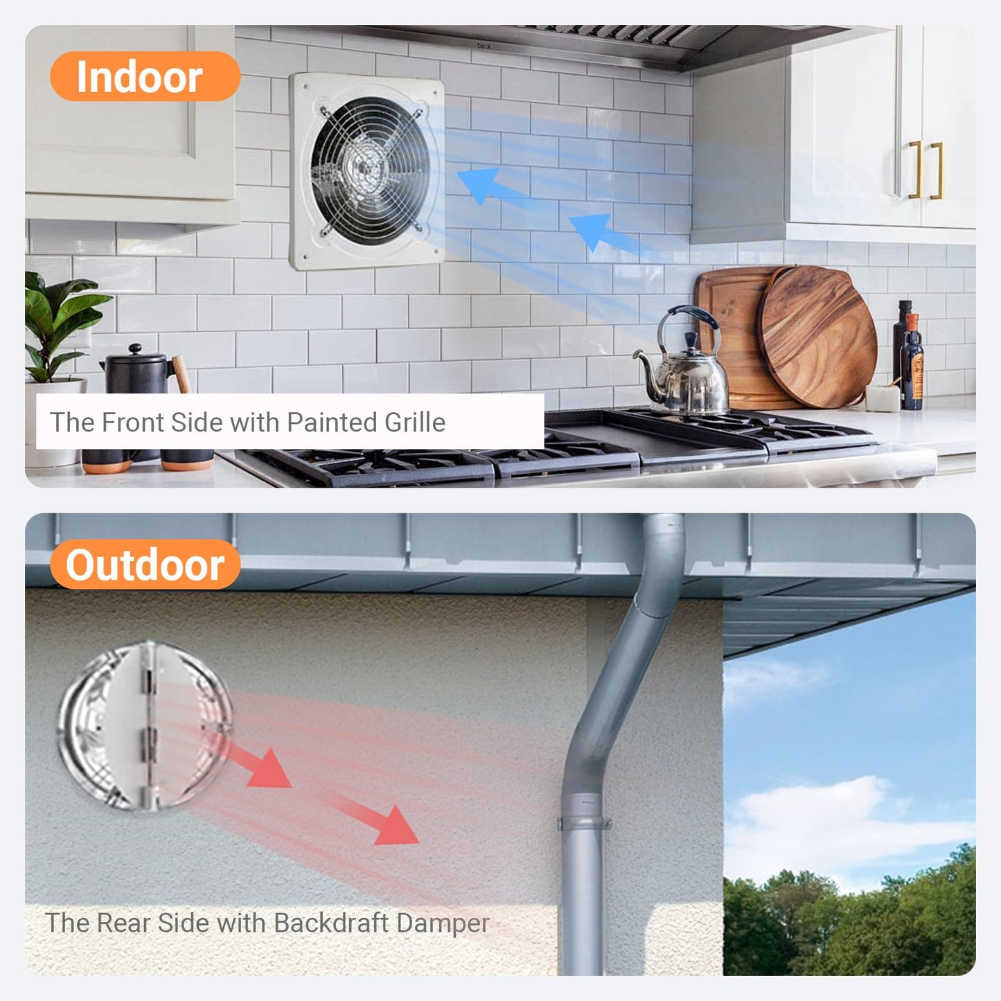 10" Kitchen Exhaust Fan with Variable Speed Controller, 1038CFM Wall Mount Ventilation Fans, Metal Attic Exhaust Fan, Small Fume Extractor Ventilation Fan for Kitchen Bathroom Shop Smoking Room Garage
