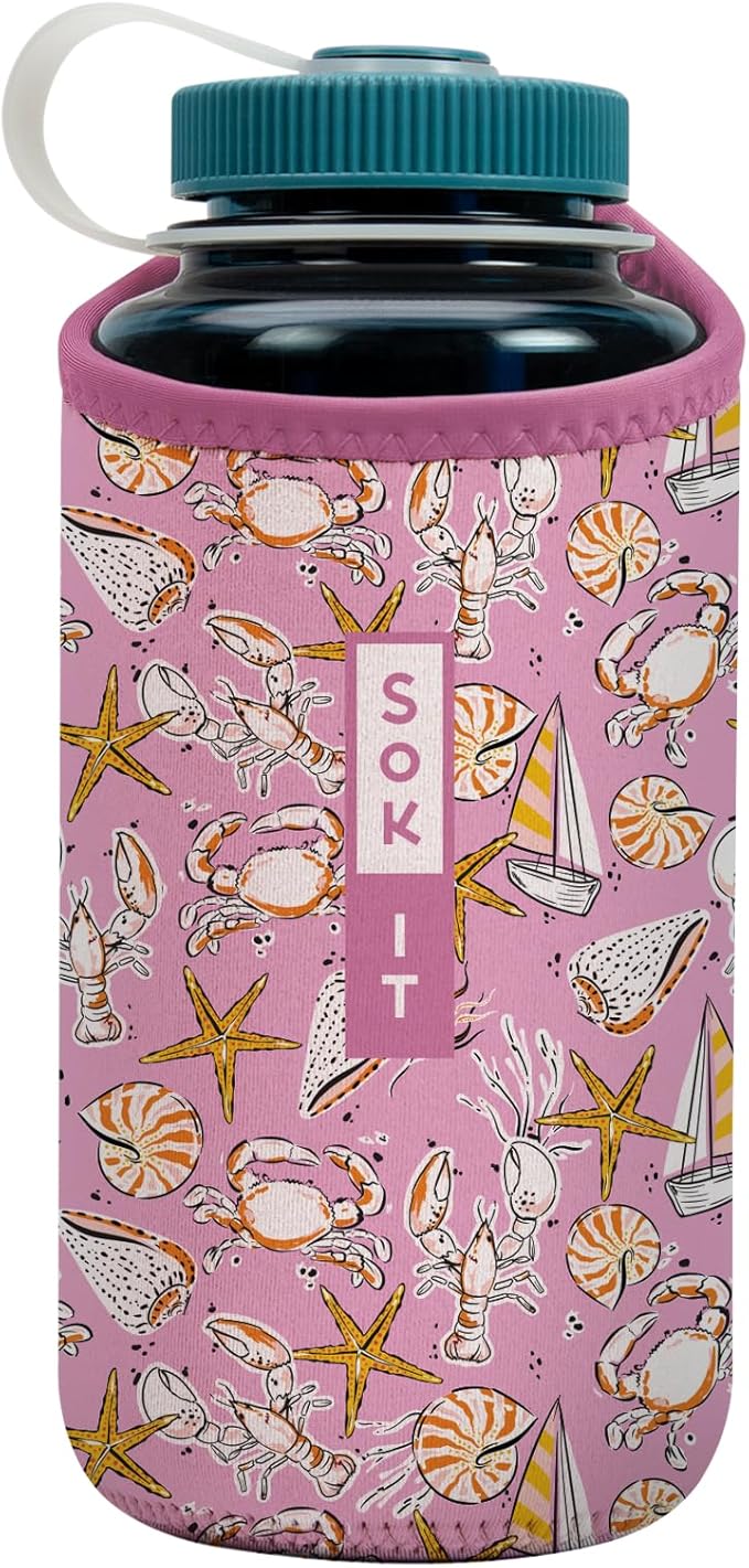 Sok It BotlSok Water Bottle Sleeve Insulated Neoprene Cover (Tidal Treasures, Fits 32oz Nalgene)