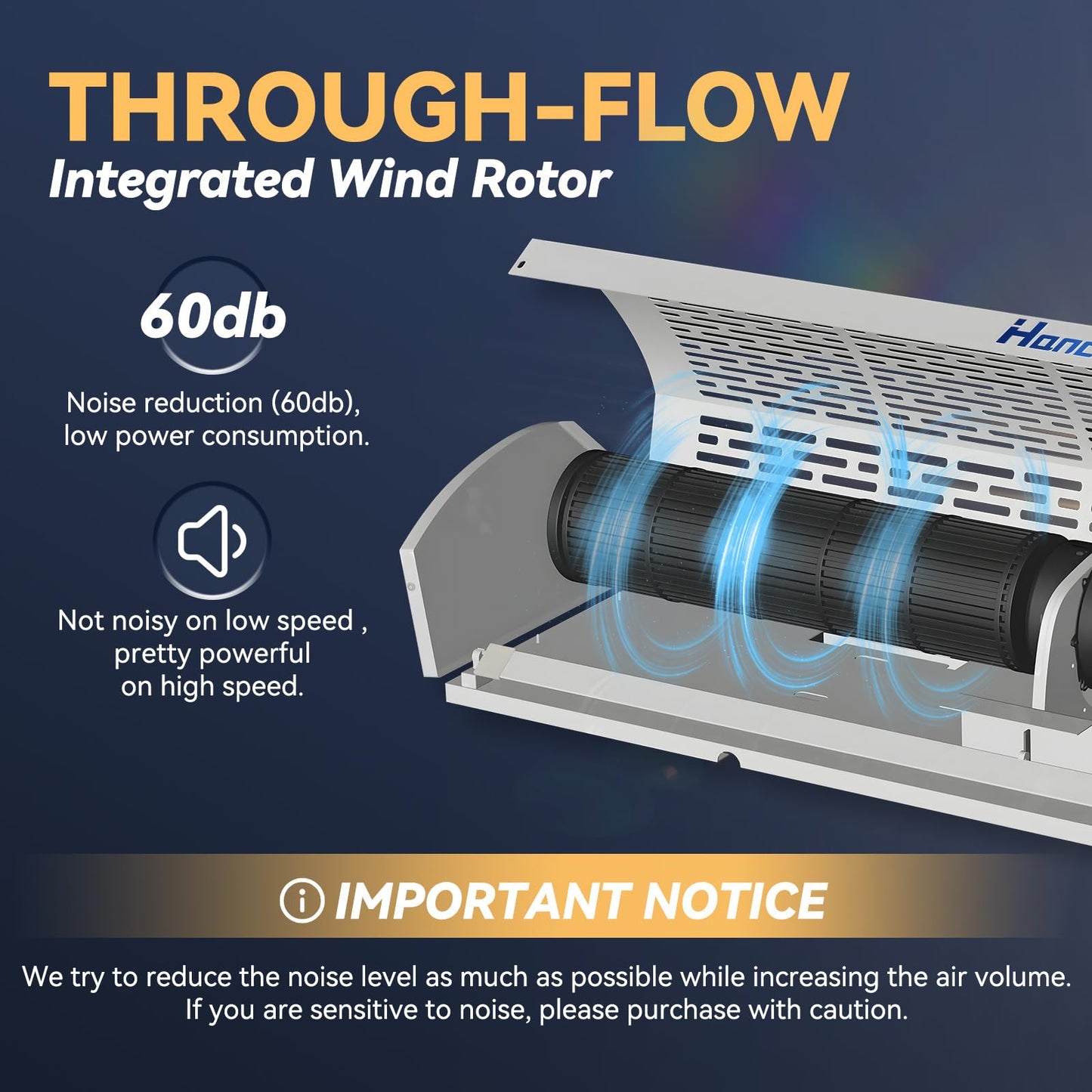 Hanchen 36 Inch Air Curtain 【2026 NEW VERSION】 Magnetic Door Switch 2 Speeds 1527/1292 CFM Uncooled&Unheated Remote Control Super Power Commercial Indoor Heavy Duty Air Door Fan 110V