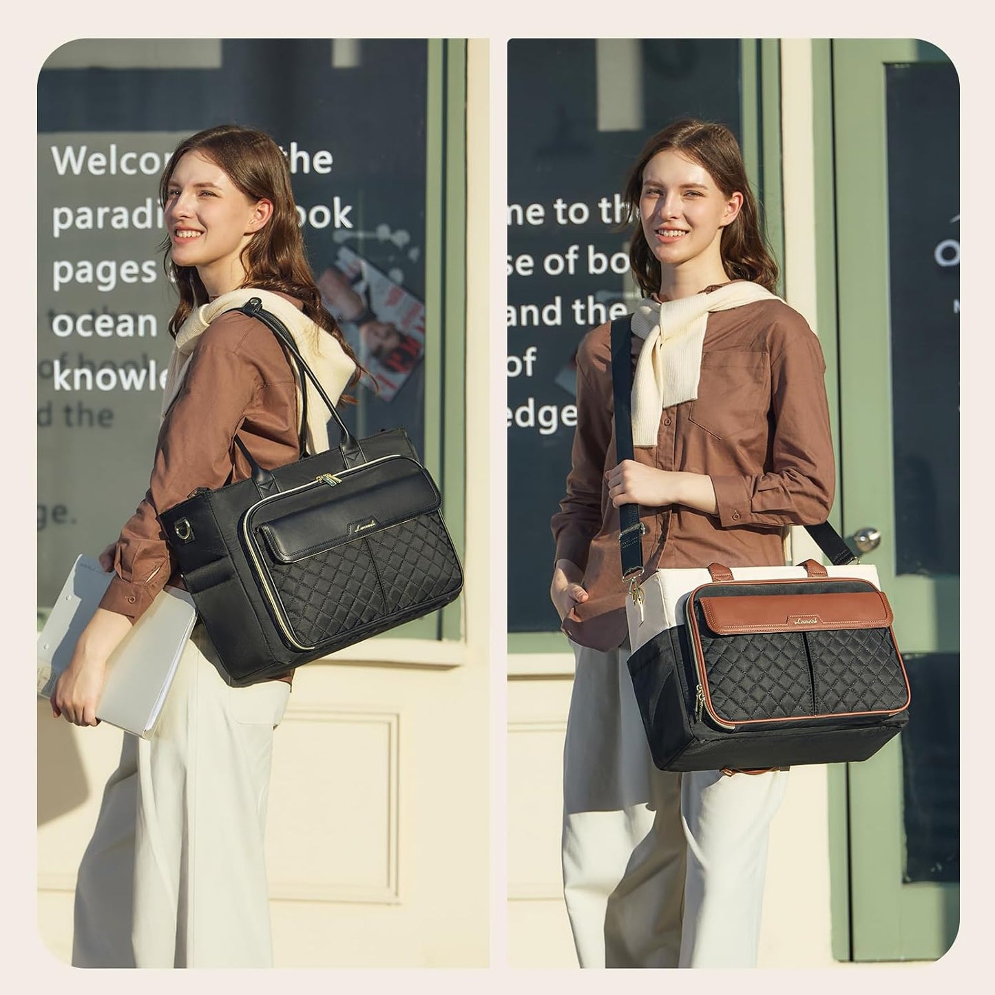 40oz LOVEVOOK Teacher Tote Bag for Women, Laptop Bag Briefcase with Accordion File Pocket, Nurse Handbag for Work