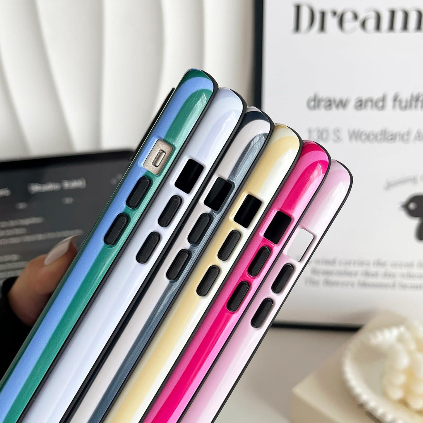 CHEDEMK 15 15 6.1"- Compatible with iPhone Case, Cute Fashion Aesthetic Striped Pattern Cover for Women, Shockproof