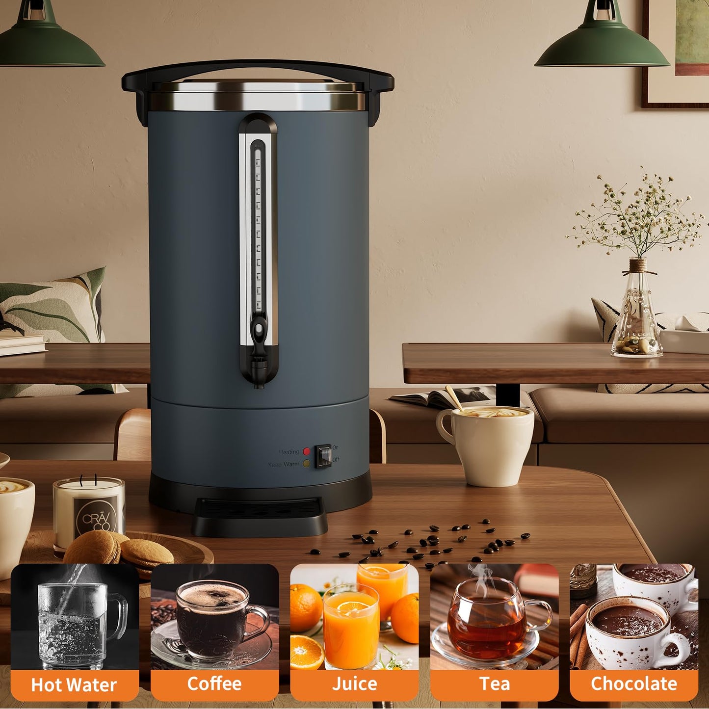 Garvee 14 L/100 Cups Coffee Urn-3.8 gal Double Wall Commerical Coffee Maker for Buffet Catering Wedding Gathering,Large Capacity Hot Coffee Dispenser,Stainless Steel Hot Water Urn-Grey
