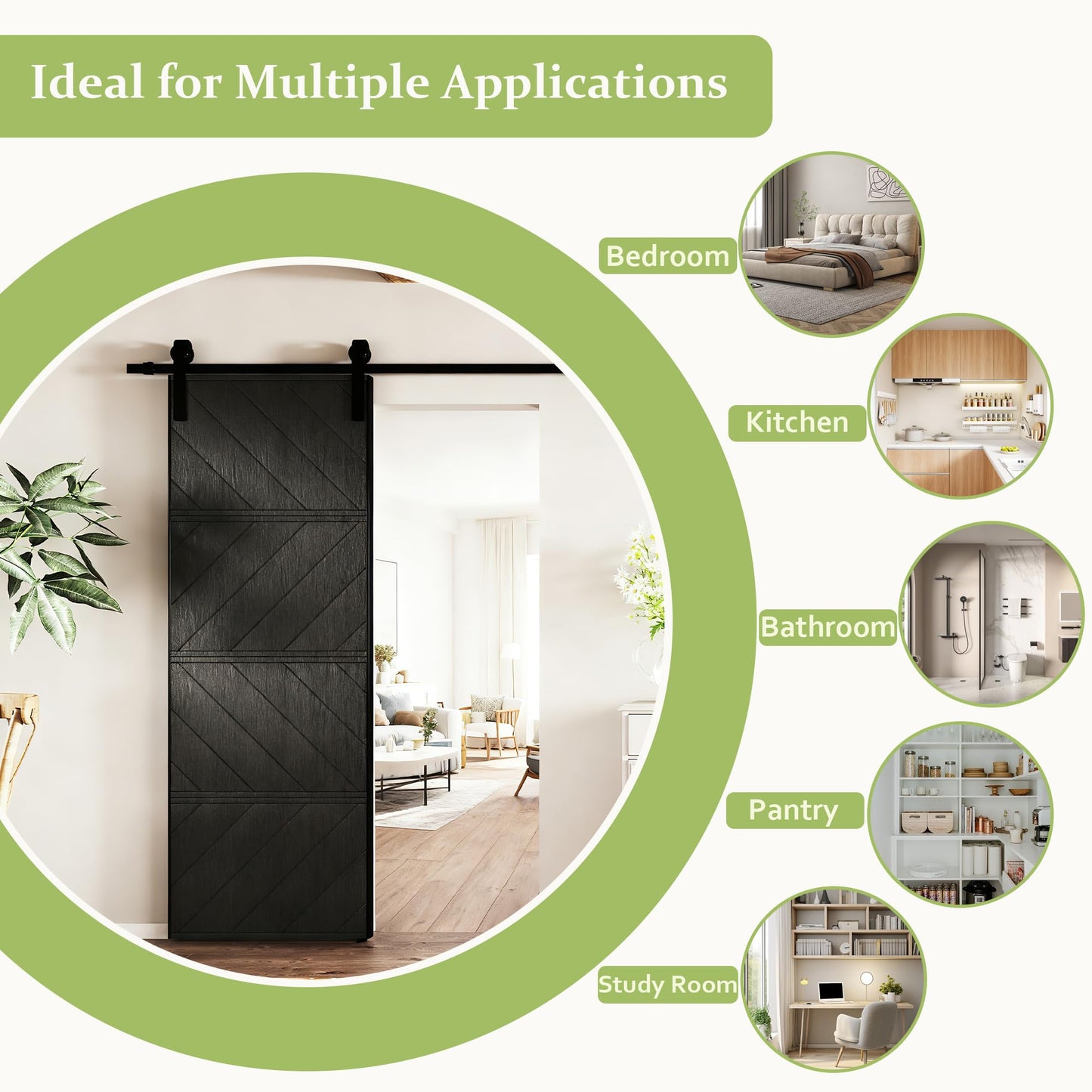 BARNER HOME 30in X 84in Sliding Barn Door, MDF, with Waterproof Surface, DIY Assemble, Pre-drilled Barn Door Slab with Installation Hardware Kit,Black
