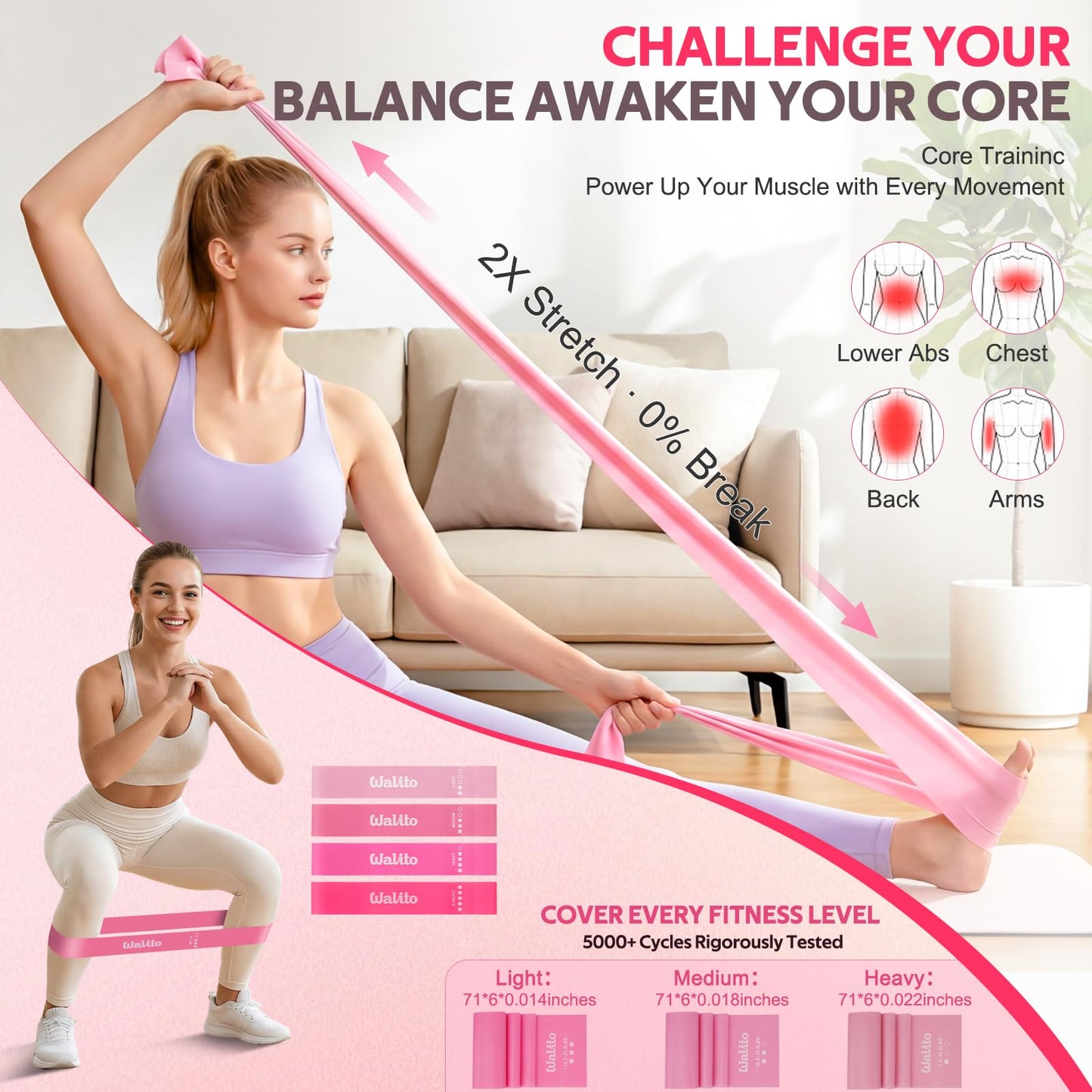 WALITO 15 PCS Pilates Kit, Adjustable Pedal Resistance Band with Handle, Figure 8 Resistance Band for Exercise Women, At Home Workout Equipment Set with Yoga Ball & Booty Bands for Full Body Gym