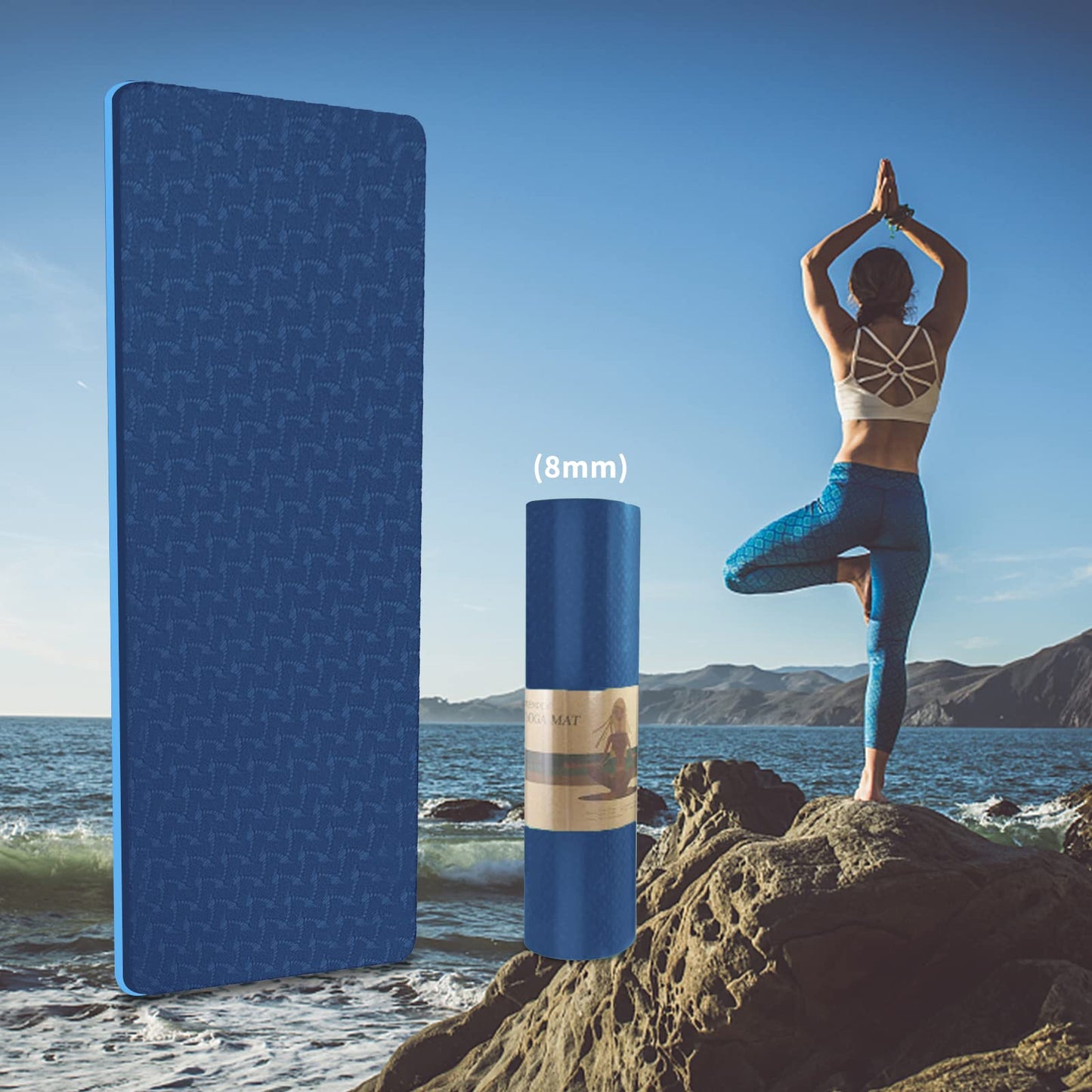 Yoga Mat 1/3 inch QMKGEC Exercise Mats 8mm TPE Non-Slip Extra Thick High-Density Eco Friendly for Yoga Workout Pilates Yoga Mats for Women Men (Blue)