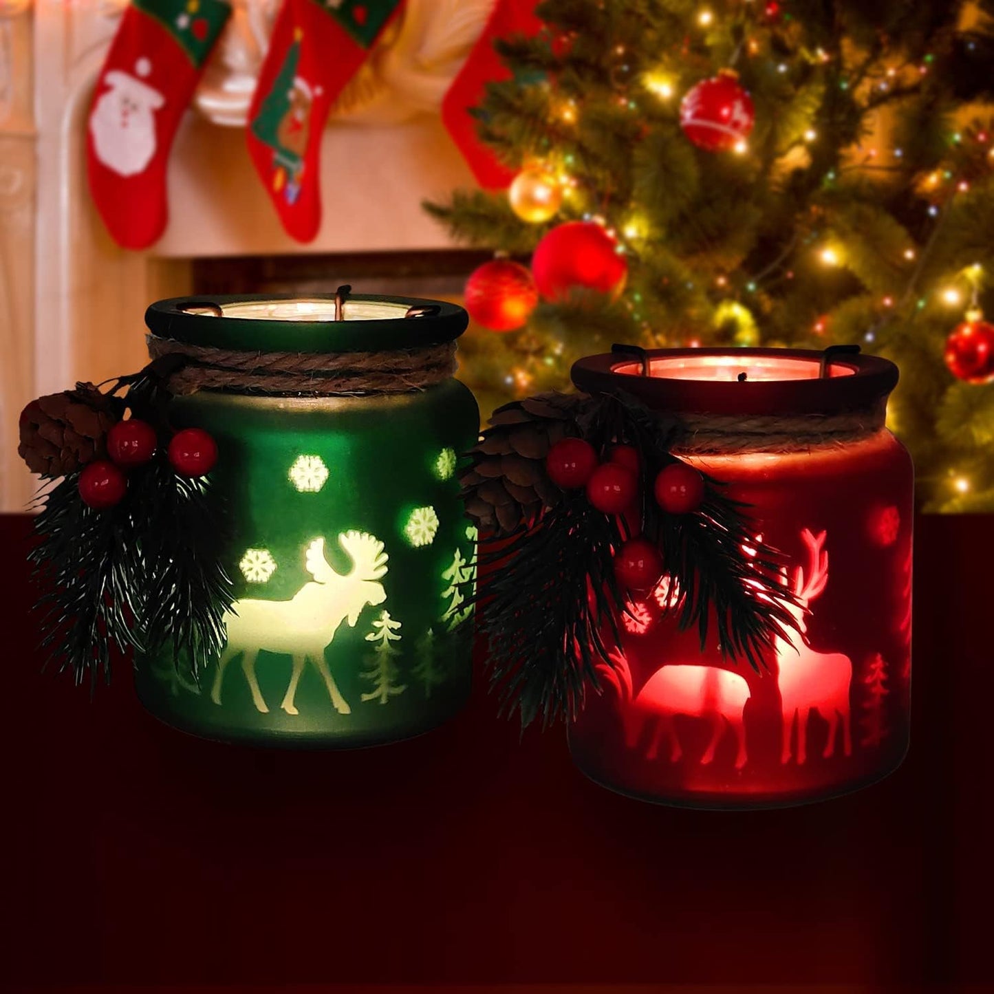 SHMILMH Christmas Candle Holders - Set of 6 Glass Tealight Votive Holders for Festive Table Centerpieces | Red & Green