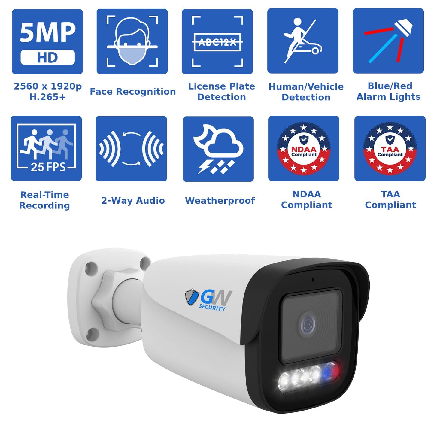 GW Security 16 Channel 12MP NVR UltraHD License Plate/Face Recognition NDAA & TAA Compliant Security Camera System with 12 x 5MP Outdoor & Indoor Color Night Vision Two-Way Audio PoE Bullet Cameras