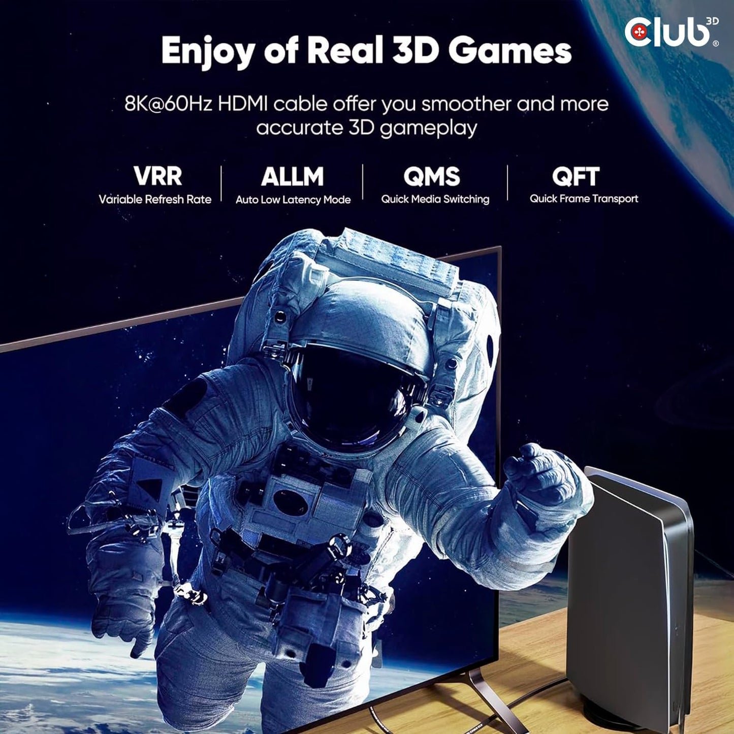 Club3D CAC-1372 2.1 4K 120Hz 8K 60Hz 2m 6.56ft Ultra High Speed HDMI Certified Cable M/M