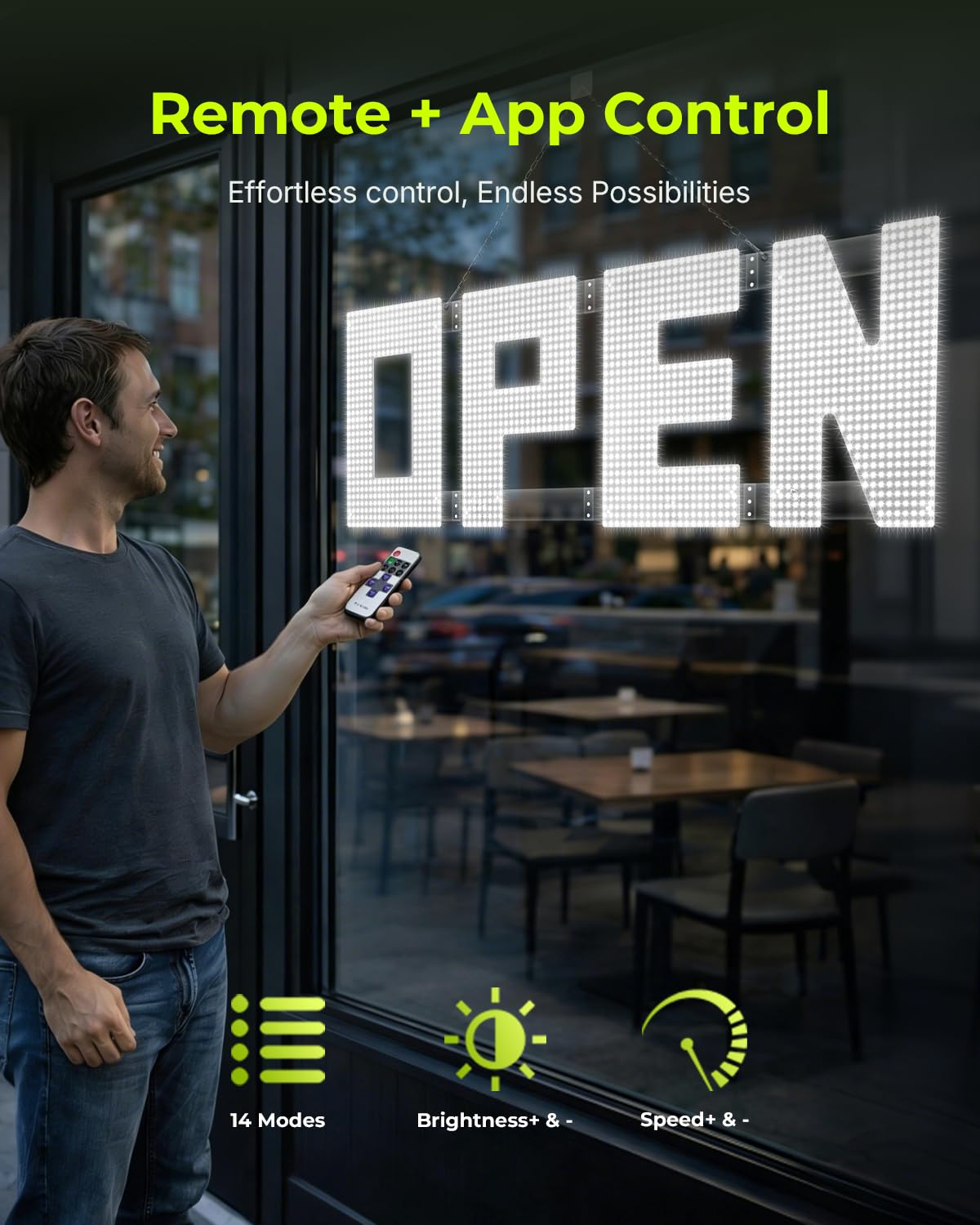 50"x17" Large LED Open Sign with Remote and Bluetooth App, Super Bright Open Signs for Business, Dimmable Big Open Sign for Storefront Window Bar Salon Cafes Retail Shops White