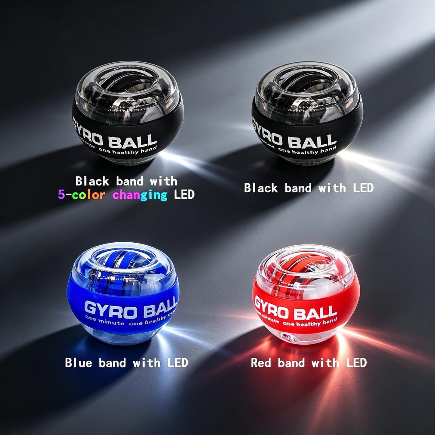 Gyro Ball Wrist and Forearm Strengthener, Gyroscopic Hand Exerciser for Grip, Wrist, Finger and Muscle Training (4, Multi-color)