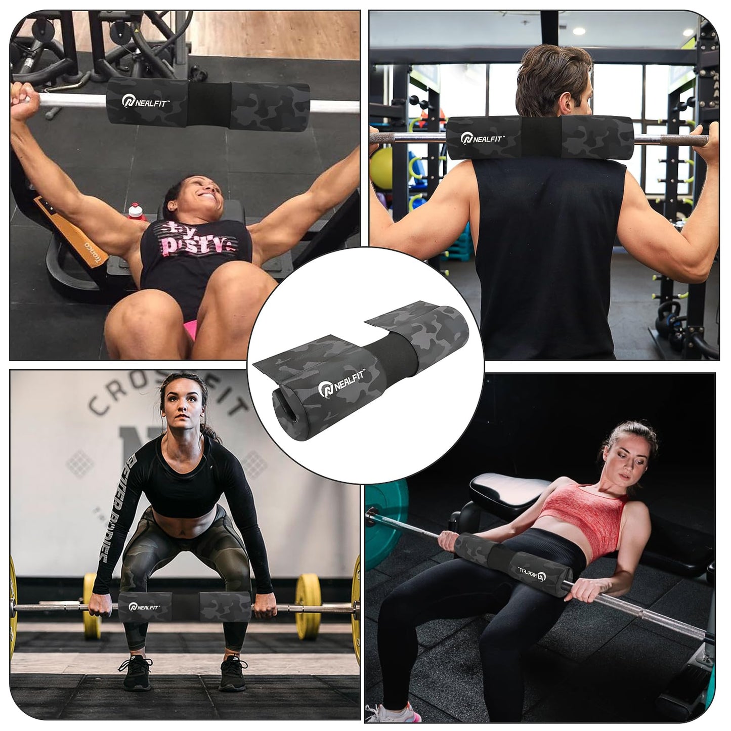 NEALFIT Barbell Squat Pad with Thick Nylon Padding, Hip Thrust Pad for Squats, Lunges, Neck Shoulder Squat Pad for Olympic or Standard Bars (Camo)