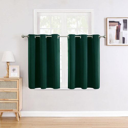 ChrisDowa Small Window Curtains - Grommet Thermal Insulated Room Darkening Panels (Forest Green, 52 x 36 Inch)