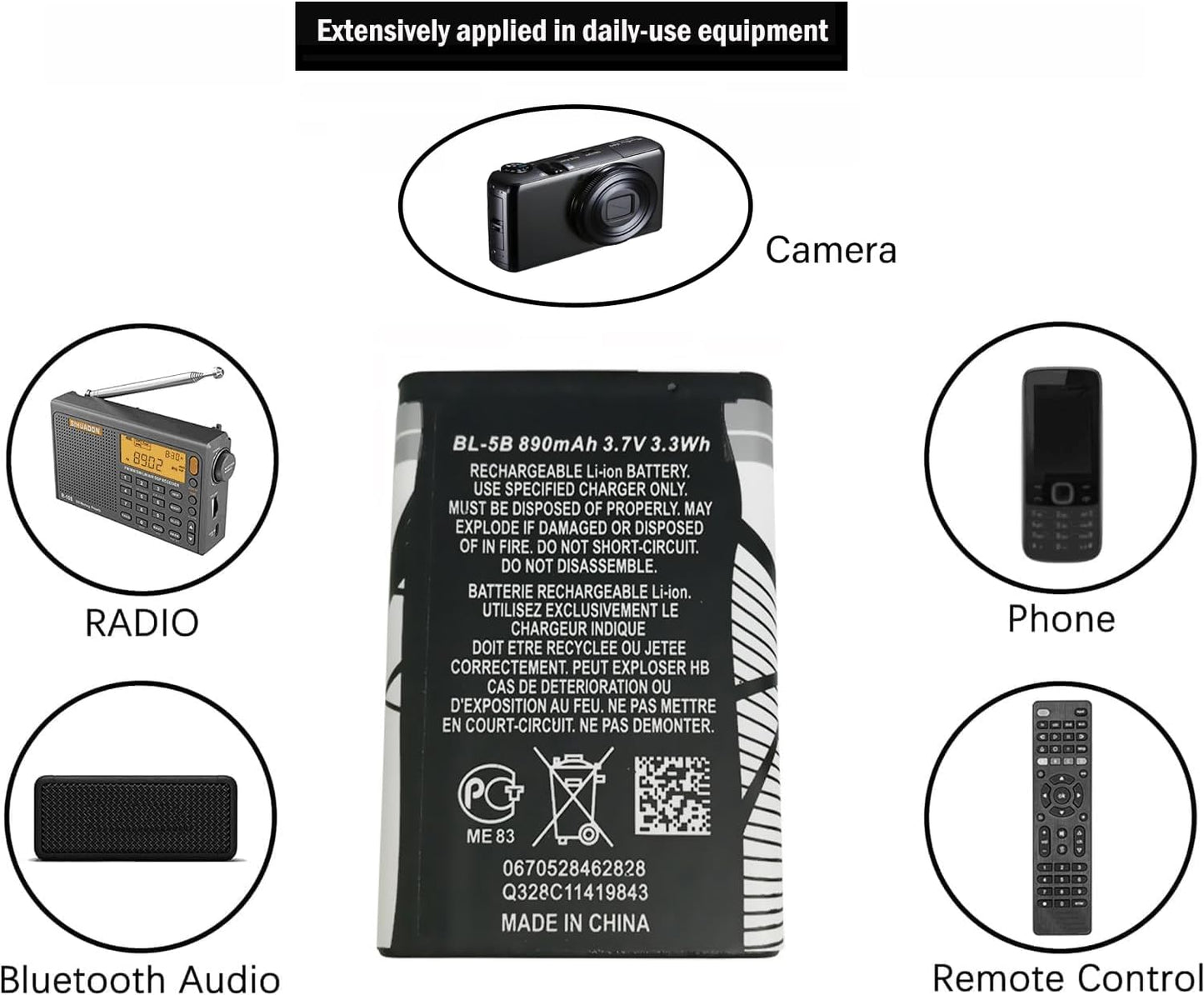 Lumaoer 3.7V 890mAh BL-5B Rechargeable Battery Suitable for Household Radio with Current Protection,Cost-Effective