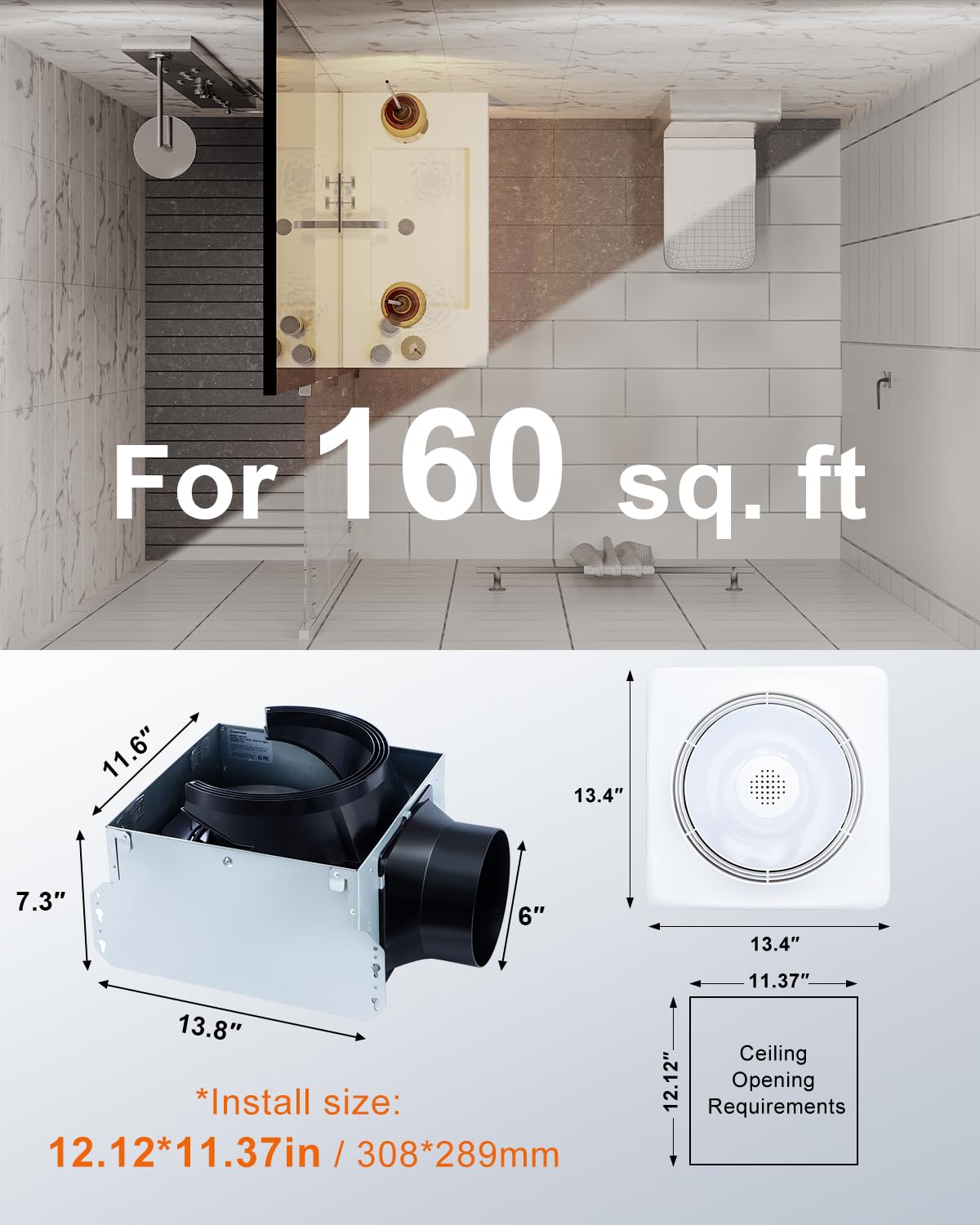 GROWNEER Bathroom Exhaust Fan with Bluetooth Speaker and Heater, Quiet Exhaust Ventilation Fan with Light & Remote 110/160 CFM 1.0 Sone, 9 RGB Modes, 1500lm 3-CCT & Nightlight