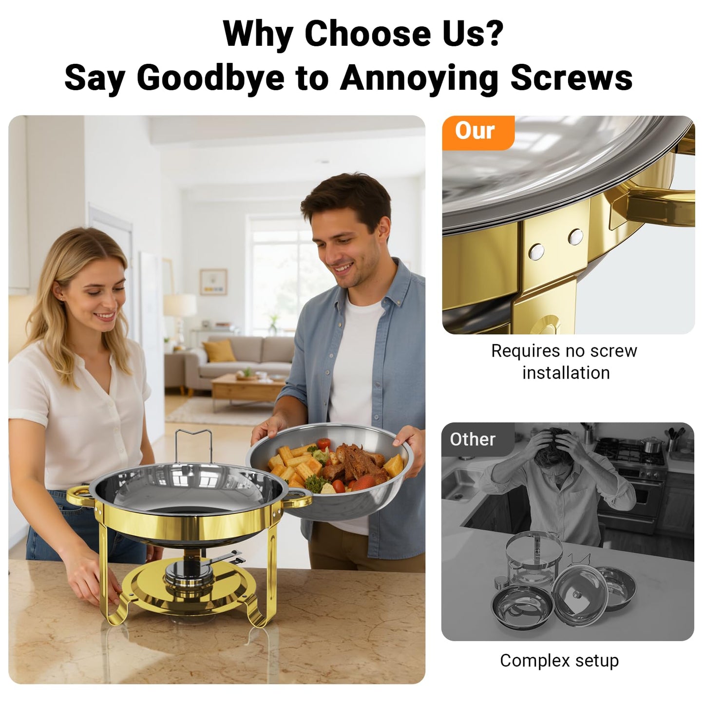 Chafing Dishes for Buffet 4 Pack, 5QT Round Stainless Steel Chafing Dish Set Food Pan with Lid, Buffet Warmers Sets for Home, Gatherings, Birthday, Parties, Church Events,Catering Events